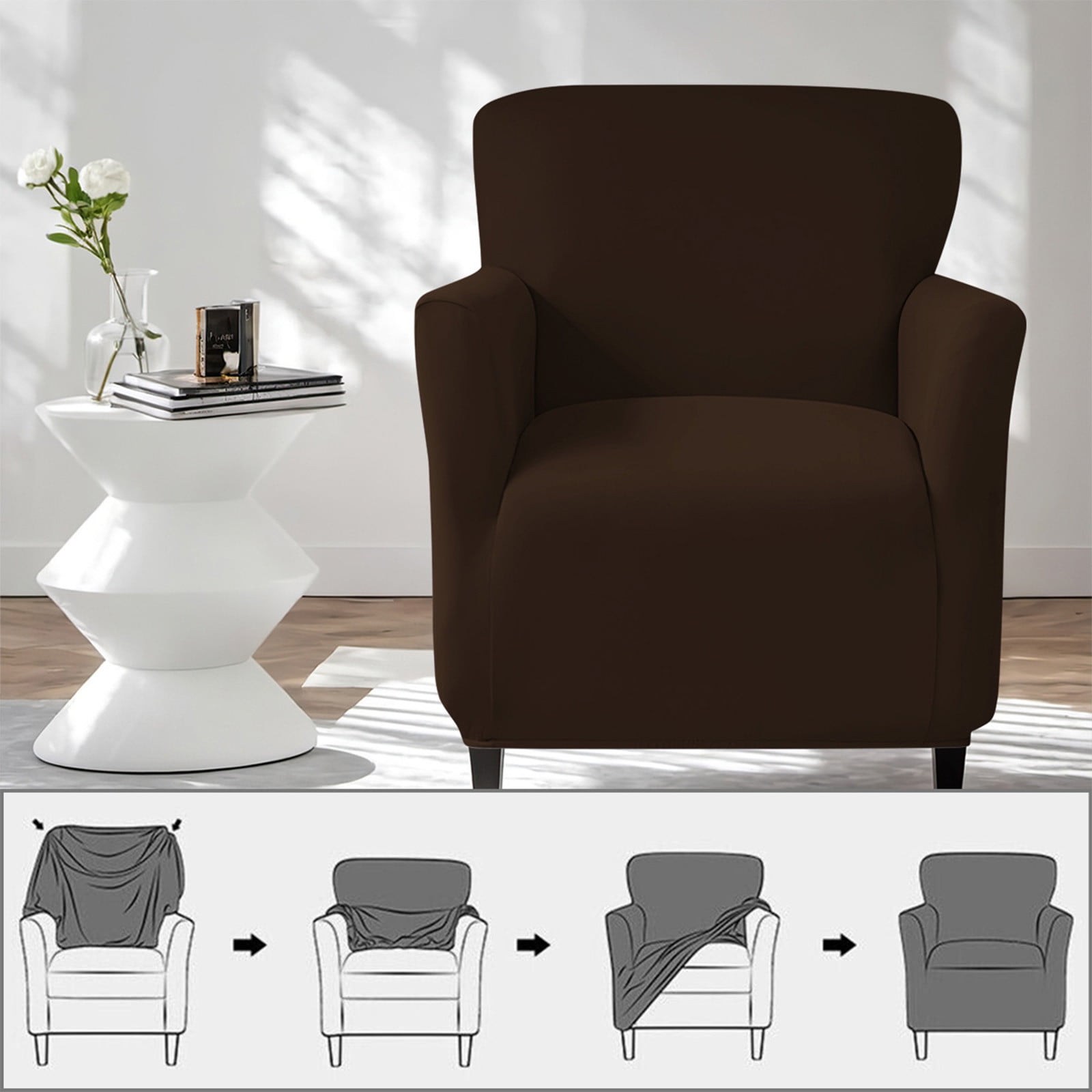 Chair Slipcovers, Waterproof Chair Covers, Armchair 1-Piece Stretch Chair Covers for Living Room, Nonslip Outdoor Armchair Slipcover, Elastic Solid Color Chair Cover, Pets Furniture Protector Coffee - Image 4