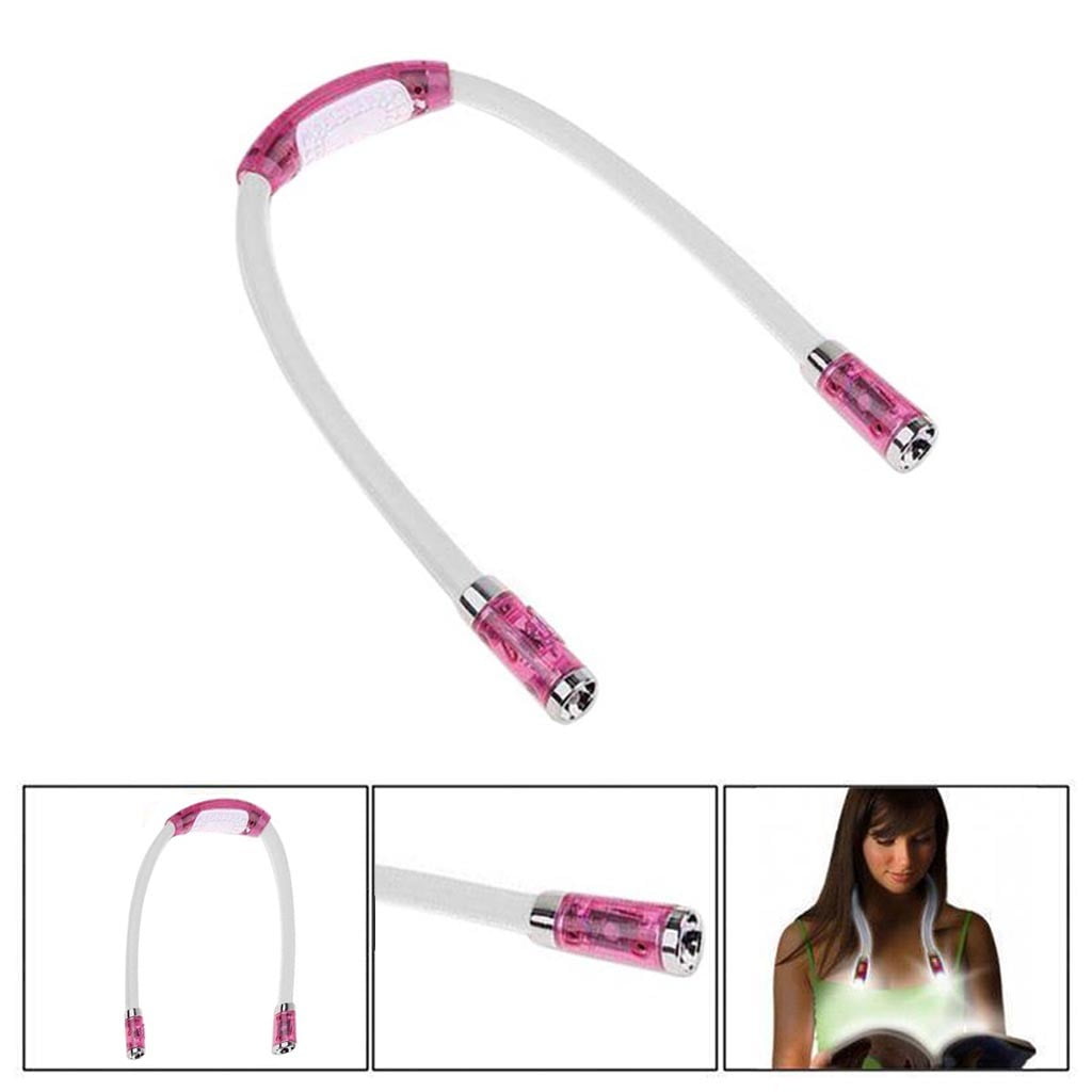 Rechargeable LED Neck Reading Light, 3 Modes Neck Reading Lamp, Hands Free Flexible Torch, U-Shaped LED Light with Soft Silicone Arms Comfortable Wear, for Camping Repairing Knitting Pink - Image 1