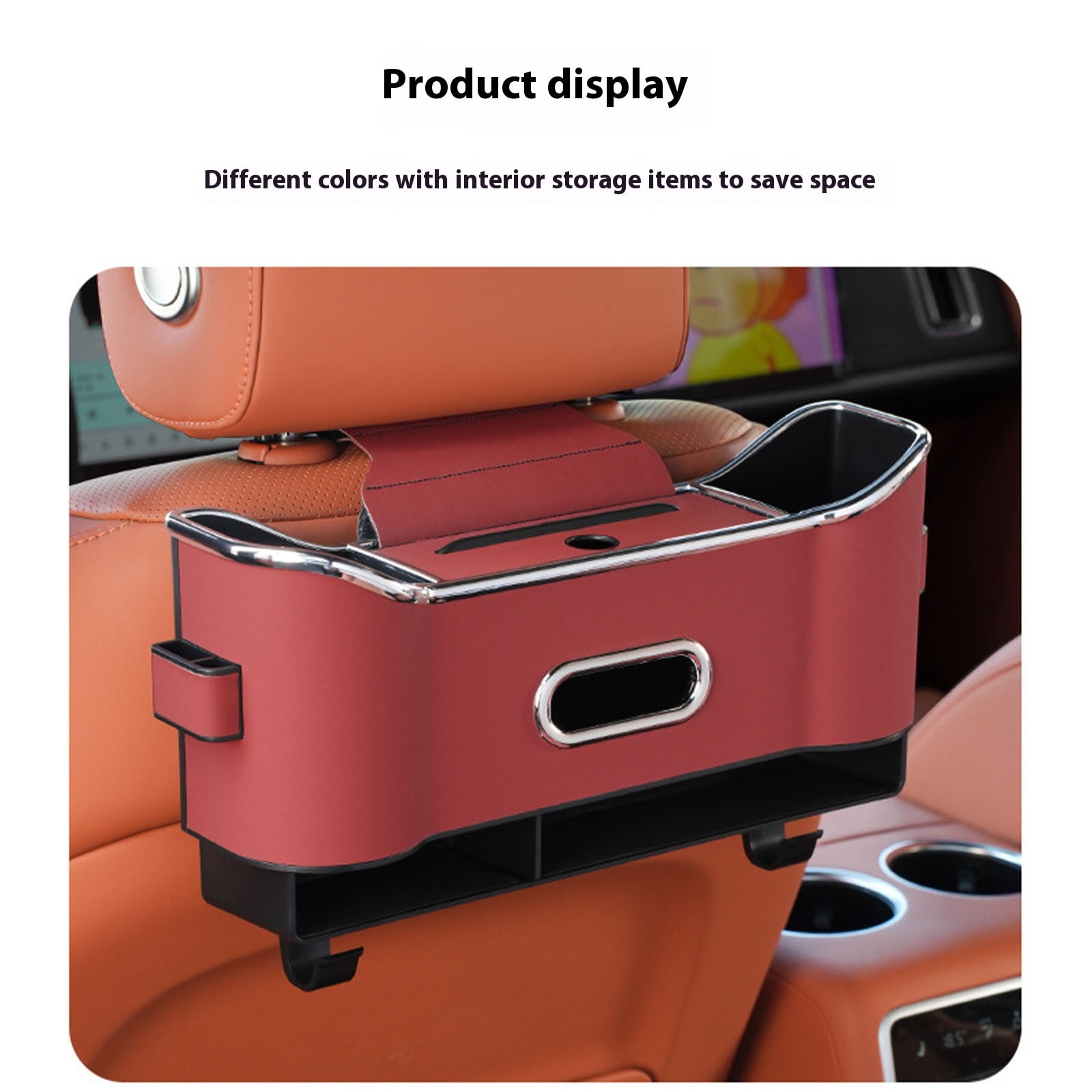 Backseat Car Organizer, Back Seat Cup Holders for Cars, Multifunctional Car Organizers and Storage, Car Seat Organizer, Car Tissue Organizer with 2 Cup Holder, for Glasses Phones Keys and Cards Black - Image 4