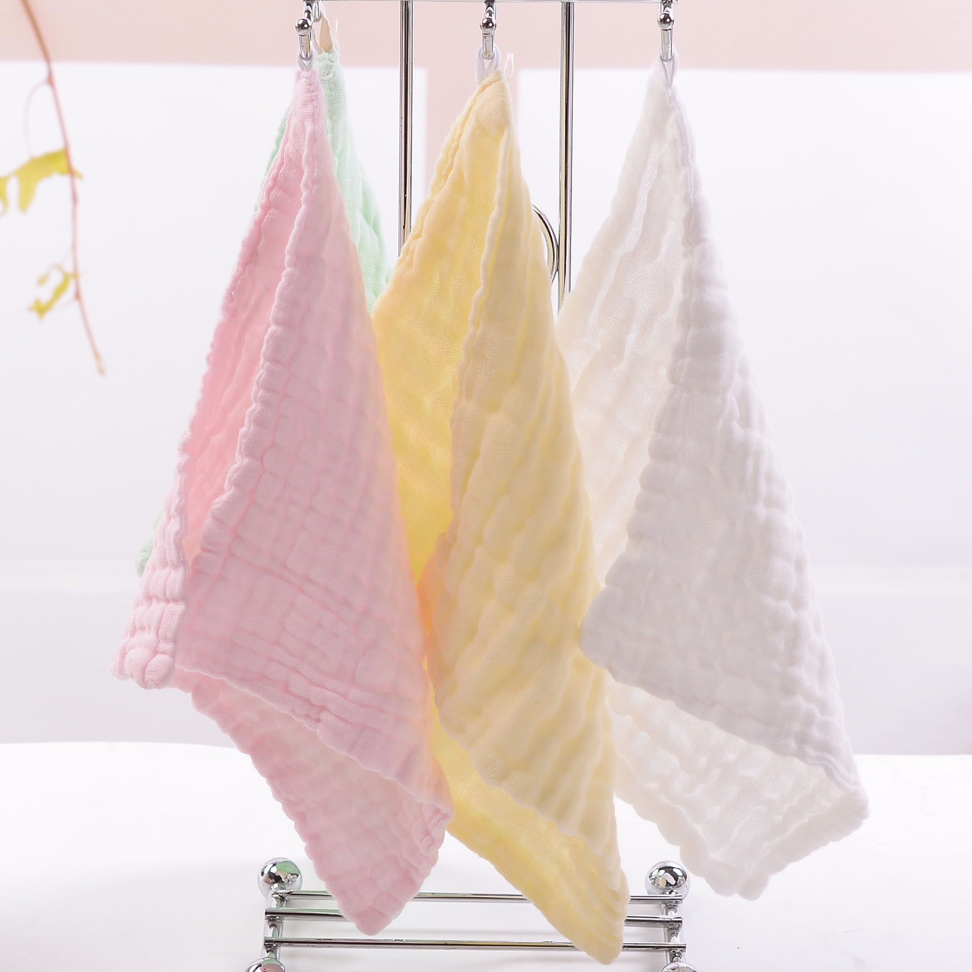 10PCS Muslin Cotton Baby Towel Soft Baby Bath Towel Multicolor Newborn Washcloths and Towels white & pink & blue & green & yellow - Image 3