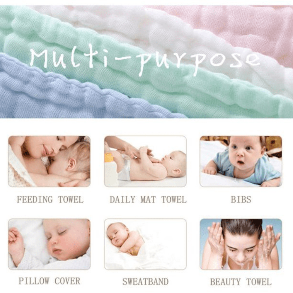 10PCS Muslin Cotton Baby Towel Soft Baby Bath Towel Multicolor Newborn Washcloths and Towels white & pink & blue & green & yellow - Image 5