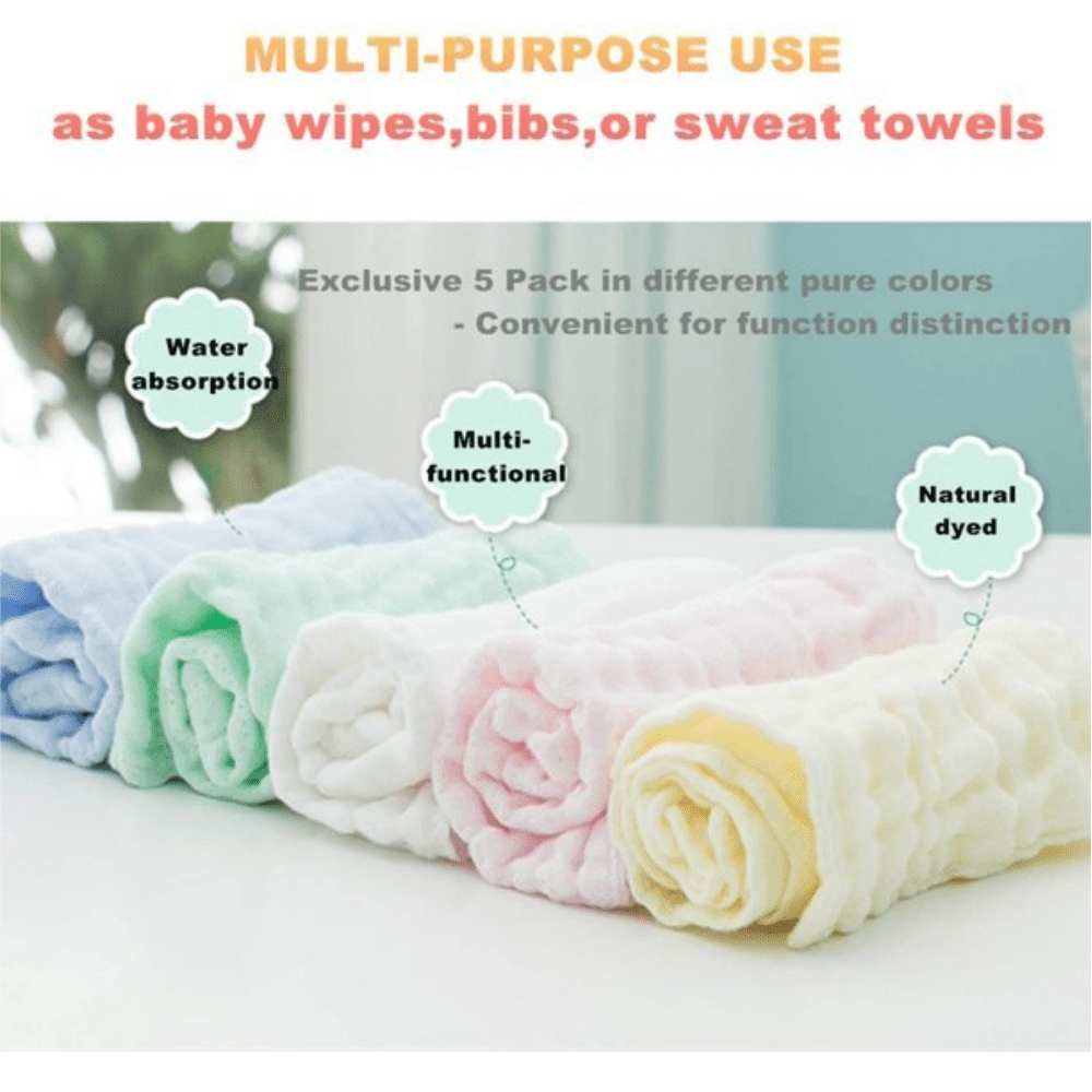 10PCS Muslin Cotton Baby Towel Soft Baby Bath Towel Multicolor Newborn Washcloths and Towels white & pink & blue & green & yellow - Image 7