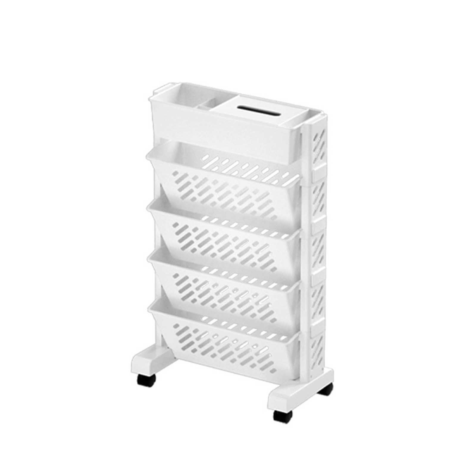 Mobile Bookshelf, Plastic Rolling Organization Shelf, Practical Rotatable for Home, Movable Bookcase with Wheels, Floor Shelf, Book Stand Trolley, Plastic Mobile Bookshelf Organizer White - Image 2