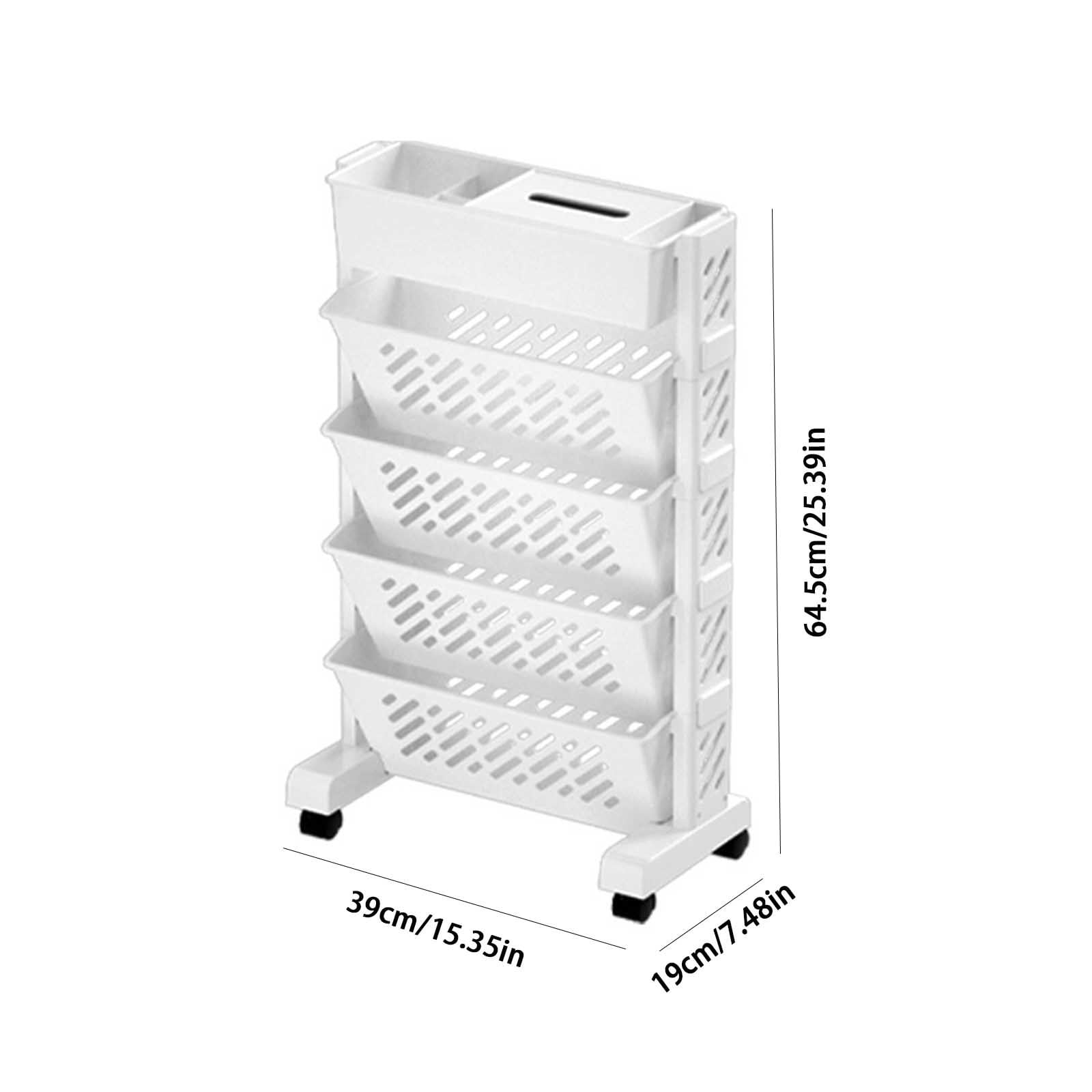 Mobile Bookshelf, Plastic Rolling Organization Shelf, Practical Rotatable for Home, Movable Bookcase with Wheels, Floor Shelf, Book Stand Trolley, Plastic Mobile Bookshelf Organizer White - Image 3