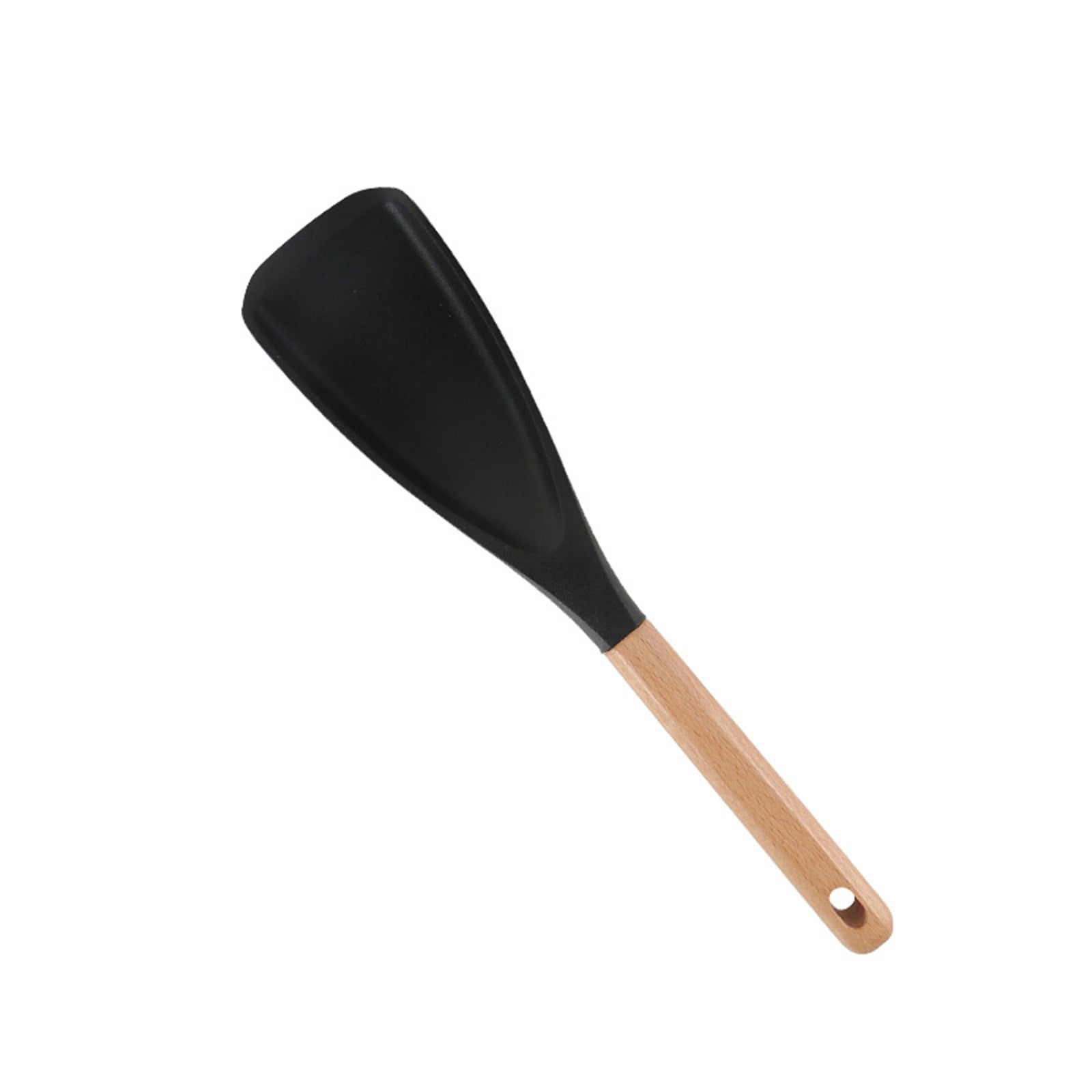 Cooking Spoon for Nonstick Cookwares, Multi-functional Silicone Cooking Shovel with Wooden Handle, Silicone Salad Spatula Kitchen Utensils for Mixing Scrape Black - Image 2