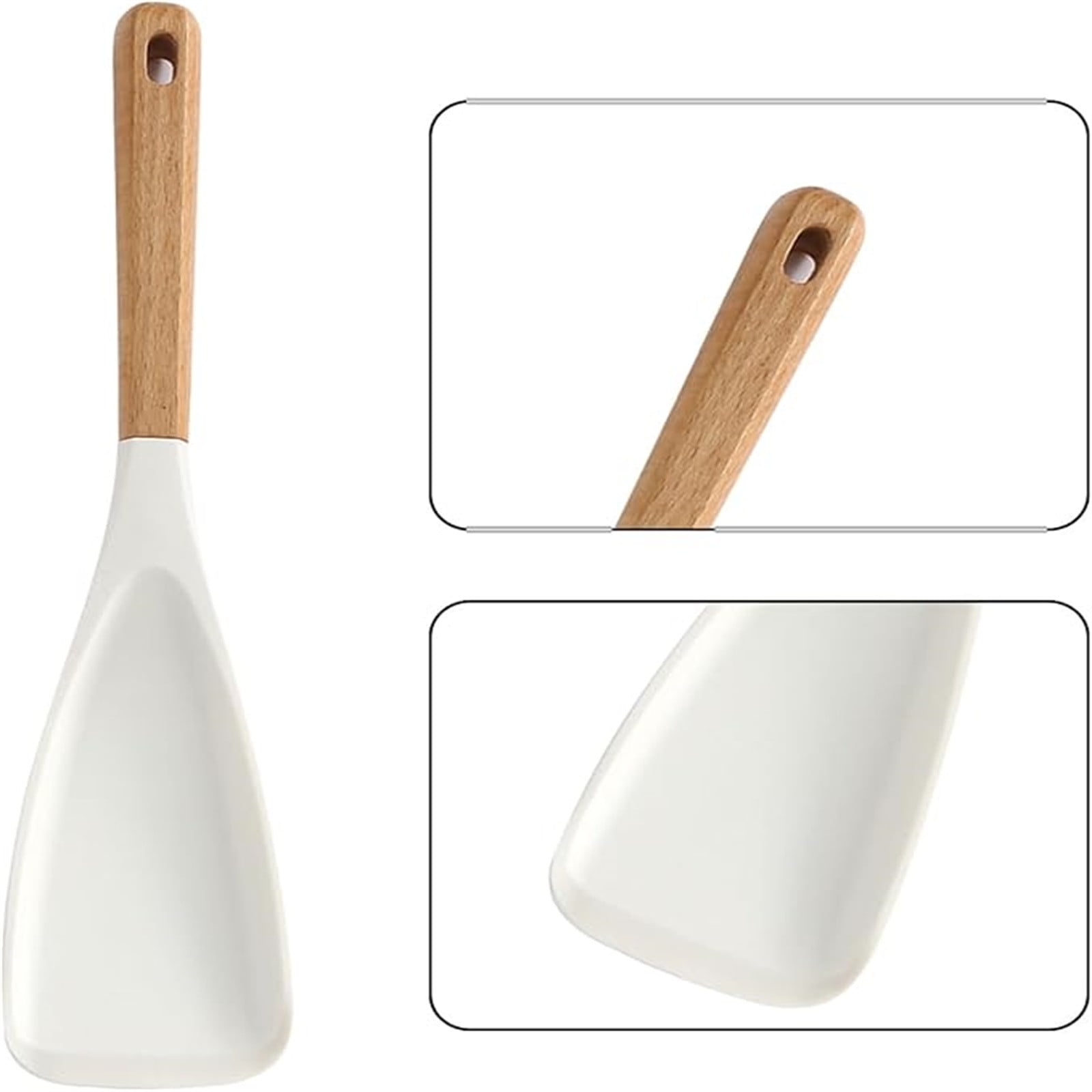Cooking Spoon for Nonstick Cookwares, Multi-functional Silicone Cooking Shovel with Wooden Handle, Silicone Salad Spatula Kitchen Utensils for Mixing Scrape Black - Image 4