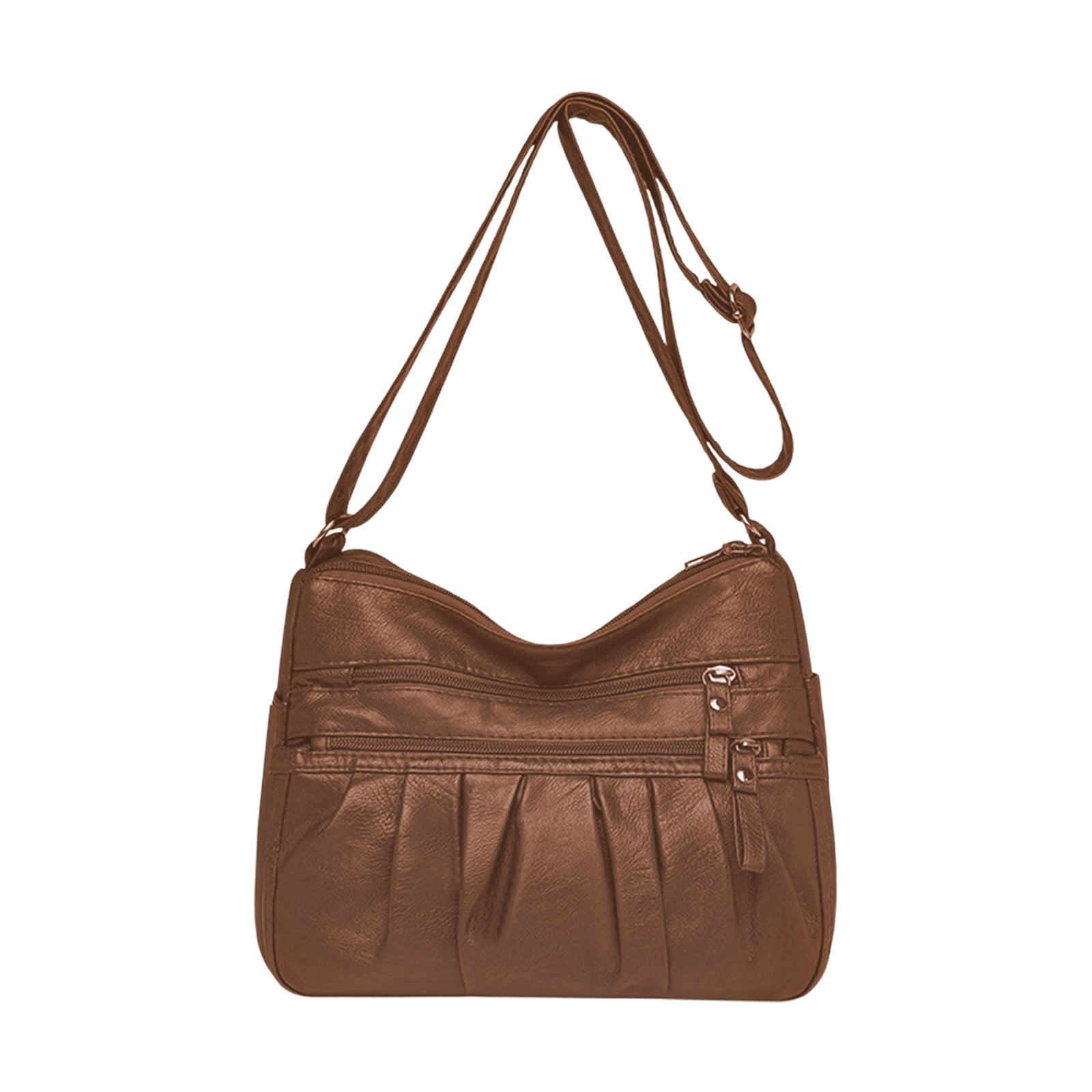 Crossbody Bags for Women, Pocketbooks Soft PU Leather Purses and Handbags, Multi Pocket Shoulder Bag, Multi Layer Fashionable Shoulder Women Bag, Shoulder Fashionable Pleated Bag Brown - Image 2