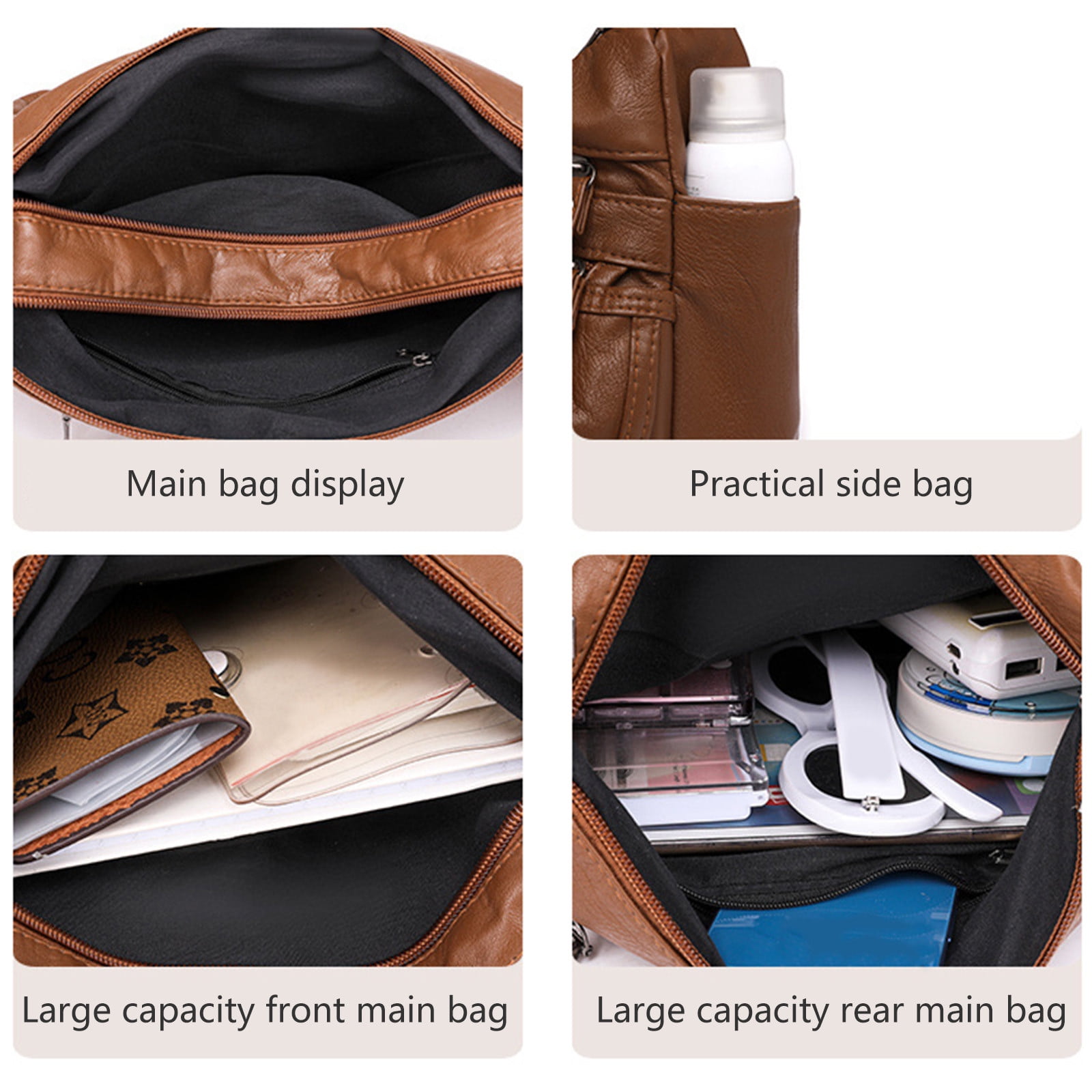 Crossbody Bags for Women, Pocketbooks Soft PU Leather Purses and Handbags, Multi Pocket Shoulder Bag, Multi Layer Fashionable Shoulder Women Bag, Shoulder Fashionable Pleated Bag Brown - Image 4