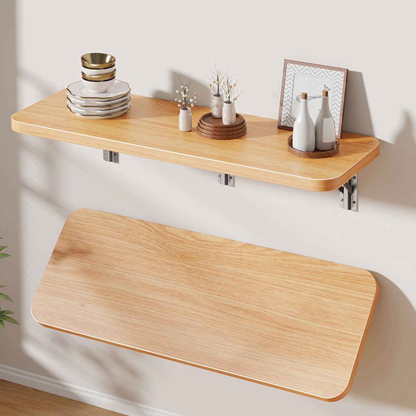 Floating Balcony Railing Table, Outdoor Indoor Wall Mounted Folding Table, Wall Mounted Shelves, Wall Foldable Shelves, Board Shelves, for Bedroom, Living Room, Kitchen Brown - Image 1