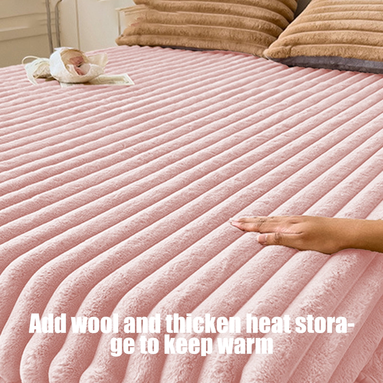 Velvet Fleece Fitted Sheet Bed Sheet, Plain Thermal Warm Soft Bedding, Flannel Fitted Sheet, Super Soft Warm Velvet Plush Bed Sheets, Winter Imitation Fleece Bed Sheet, Milk Fleece Bed Cover White - Image 6