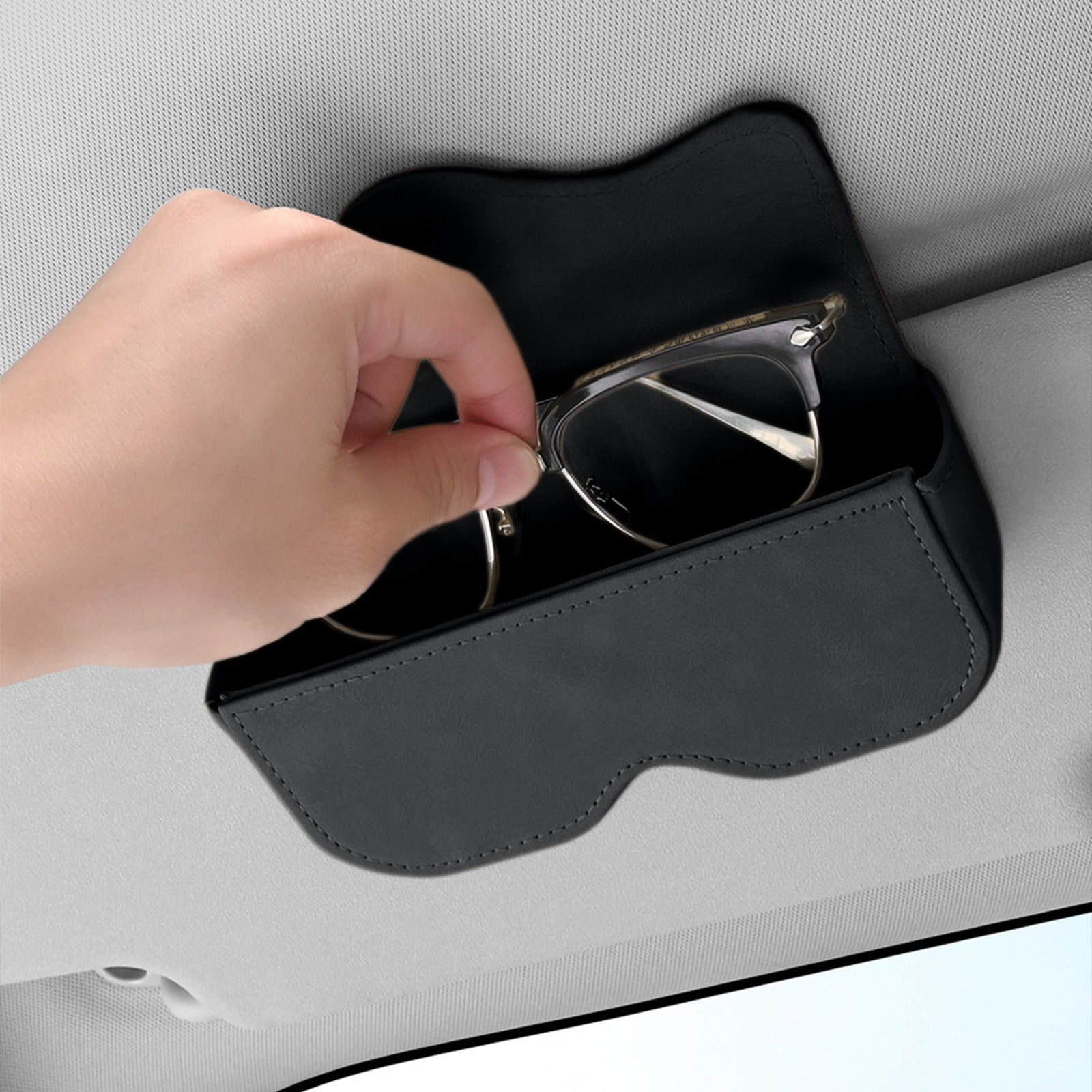 Sunglasses Holder for Car Sun Visor, Leather Auto Eyeglasses Storage Case with Hidden Closure, Protective Glasses Organizer Box, Vehicle Visor Accessories for Woman Man Beige - Image 1