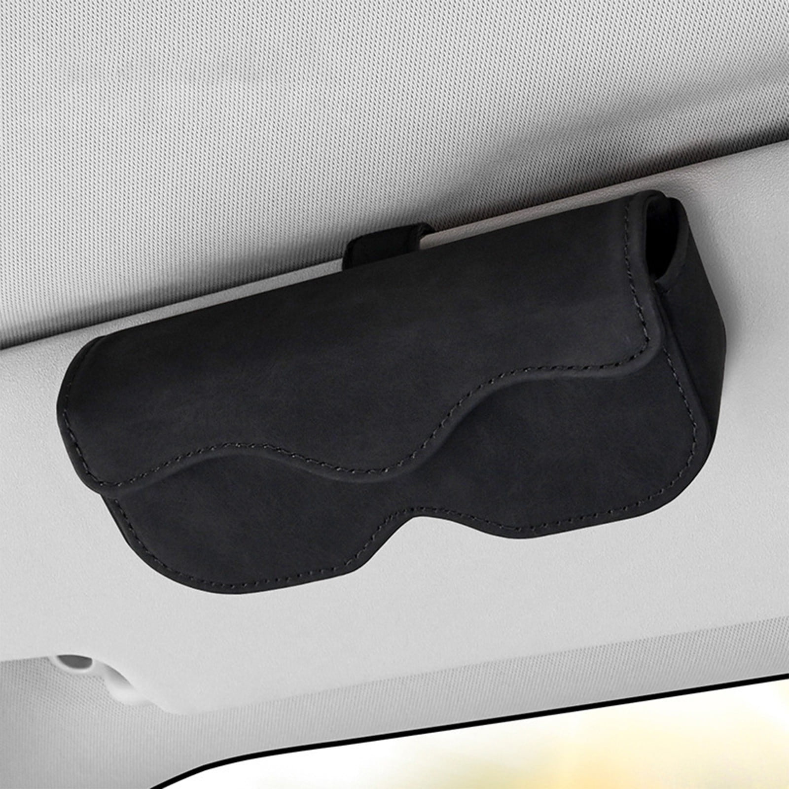 Sunglasses Holder for Car Sun Visor, Leather Auto Eyeglasses Storage Case with Hidden Closure, Protective Glasses Organizer Box, Vehicle Visor Accessories for Woman Man Black - Image 6