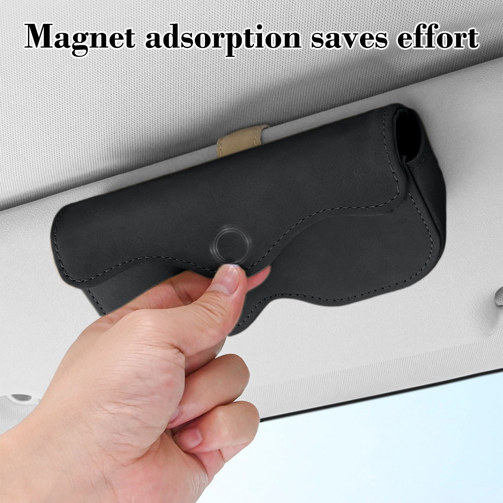 Sunglasses Holder for Car Sun Visor, Leather Auto Eyeglasses Storage Case with Hidden Closure, Protective Glasses Organizer Box, Vehicle Visor Accessories for Woman Man Gray - Image 4