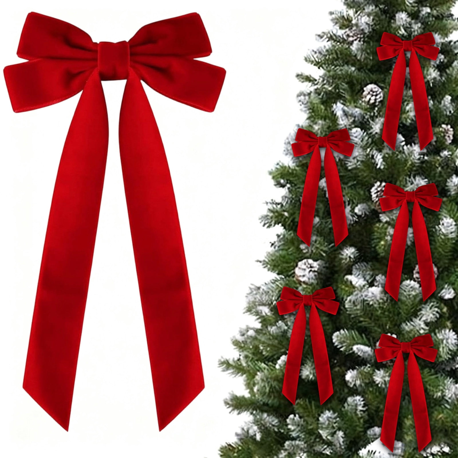 16 Pcs Christmas Velvet Bows for Christmas Tree, Rustic Wreath Gift Bows, Burgundy Christmas Ornaments, for Xmas Farmhouse Tree Garland DIY Craft Wrapping Decorative Red - Image 1
