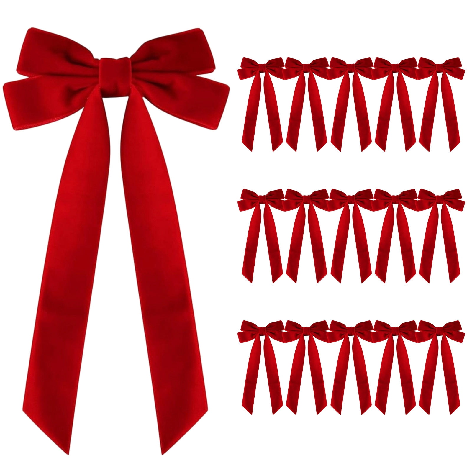 16 Pcs Christmas Velvet Bows for Christmas Tree, Rustic Wreath Gift Bows, Burgundy Christmas Ornaments, for Xmas Farmhouse Tree Garland DIY Craft Wrapping Decorative Red - Image 2