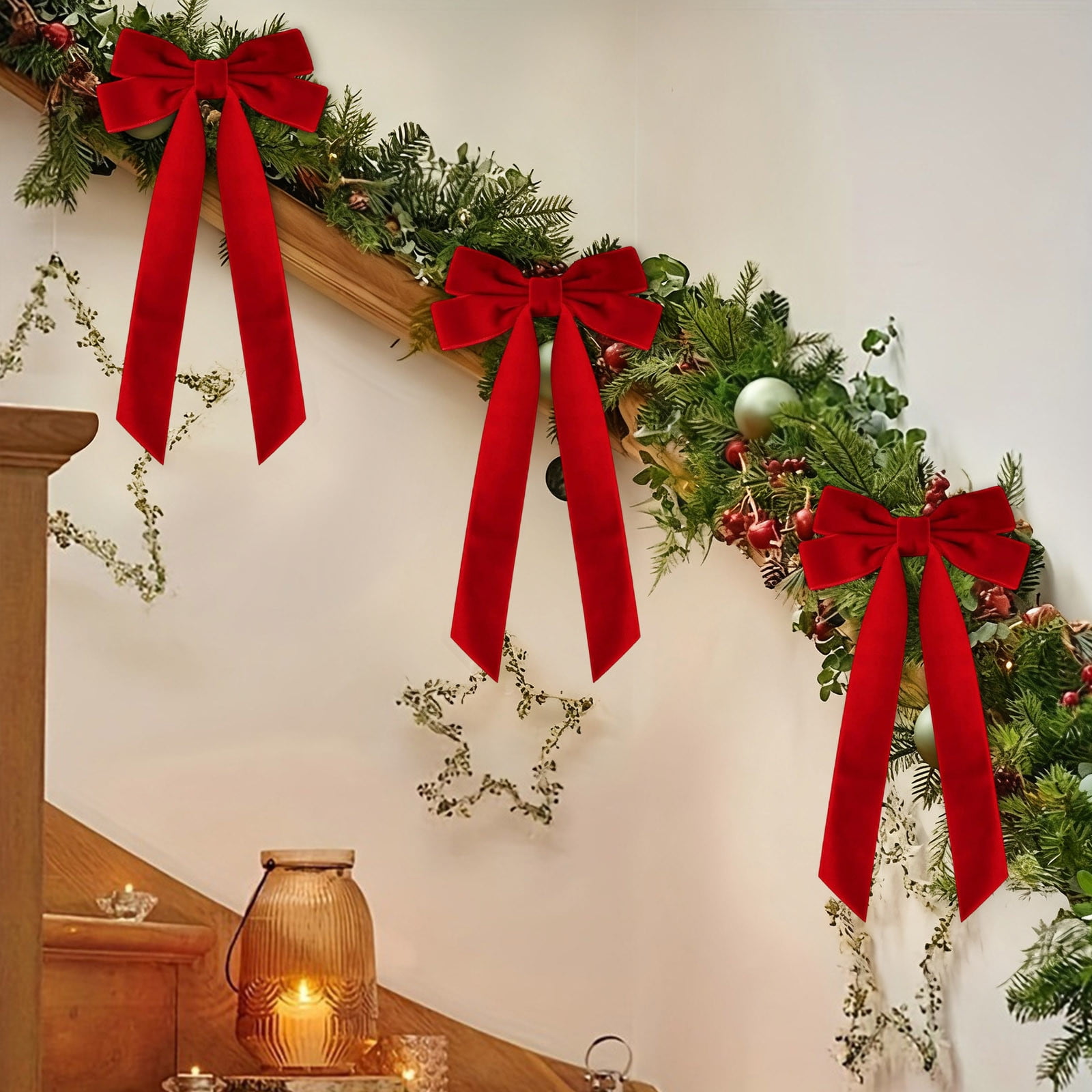 16 Pcs Christmas Velvet Bows for Christmas Tree, Rustic Wreath Gift Bows, Burgundy Christmas Ornaments, for Xmas Farmhouse Tree Garland DIY Craft Wrapping Decorative Red - Image 3