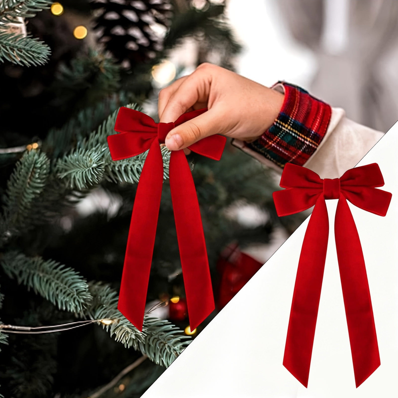 16 Pcs Christmas Velvet Bows for Christmas Tree, Rustic Wreath Gift Bows, Burgundy Christmas Ornaments, for Xmas Farmhouse Tree Garland DIY Craft Wrapping Decorative Red - Image 4