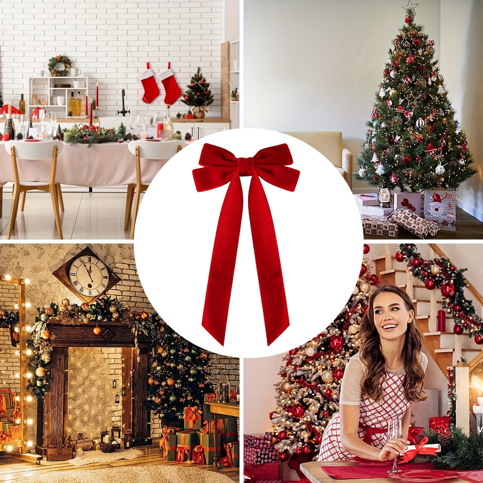 16 Pcs Christmas Velvet Bows for Christmas Tree, Rustic Wreath Gift Bows, Burgundy Christmas Ornaments, for Xmas Farmhouse Tree Garland DIY Craft Wrapping Decorative Red - Image 5