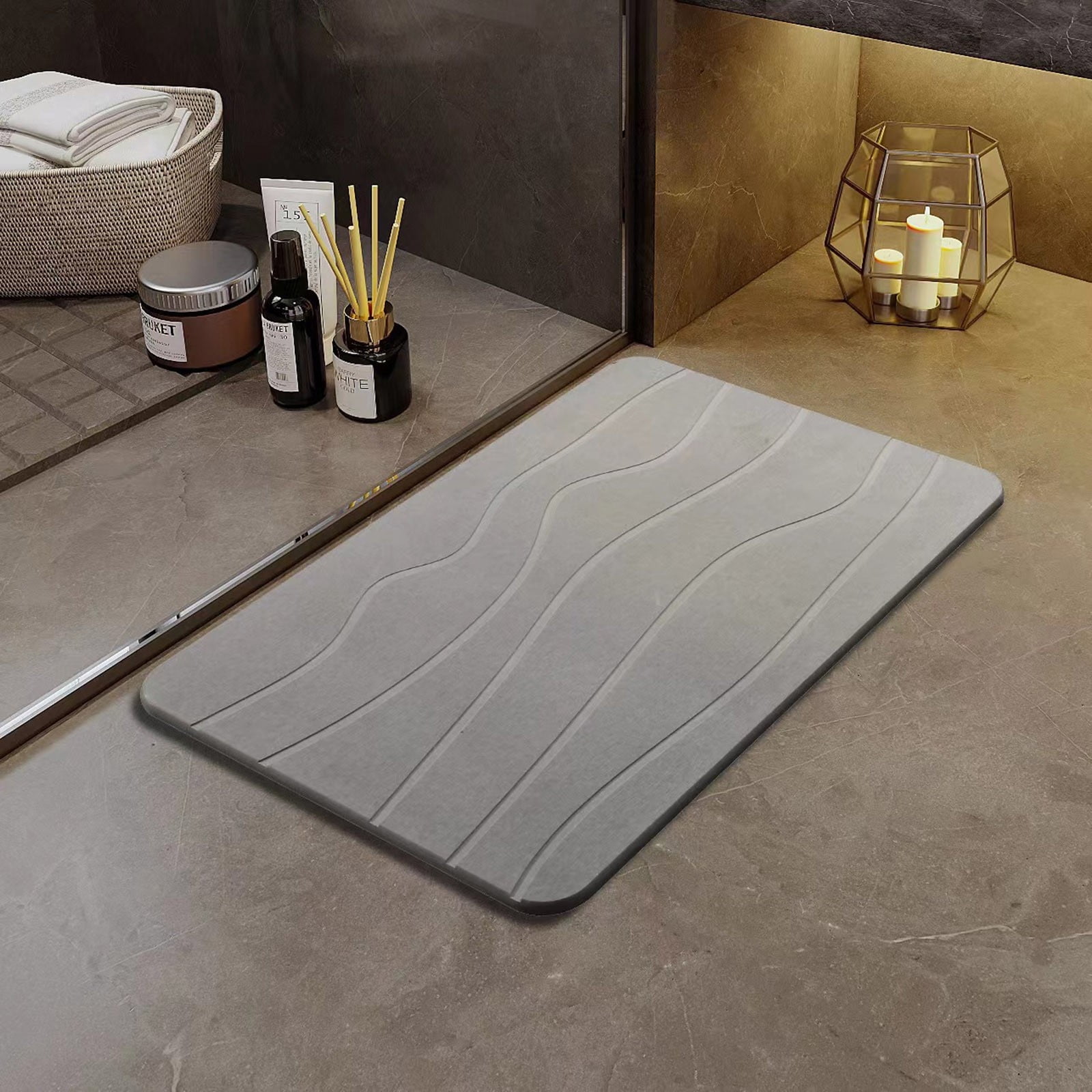 Stone Bath Mat, Diatomaceous Earth Shower Mat, Non-Slip Super Absorbent Diatomite Stone Bath Mats, Bathroom Door Mat, for Bathroom Floor Quick Drying Natural Easy to Clean Gray - Image 1