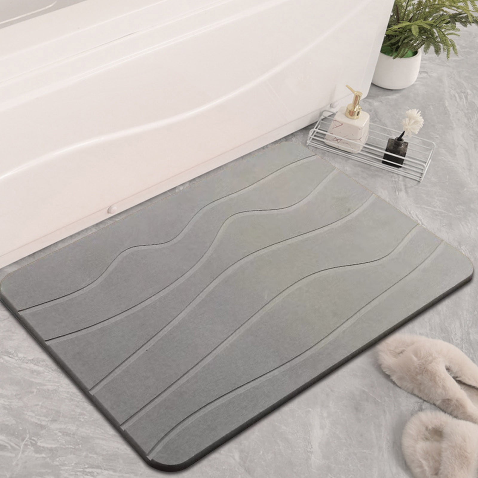 Stone Bath Mat, Diatomaceous Earth Shower Mat, Non-Slip Super Absorbent Diatomite Stone Bath Mats, Bathroom Door Mat, for Bathroom Floor Quick Drying Natural Easy to Clean White - Image 5