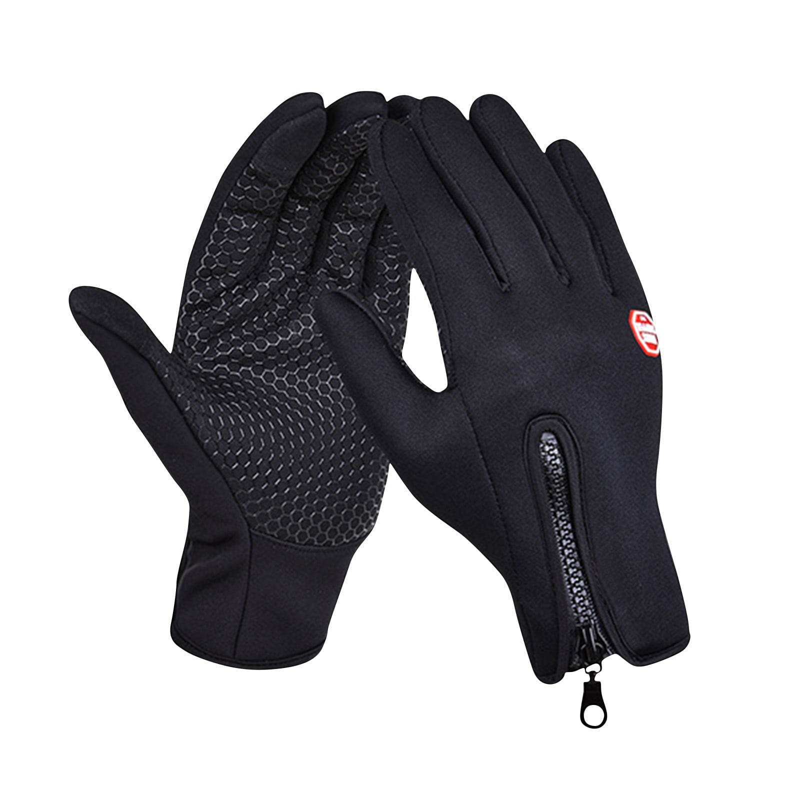 Plush Thermal Gloves with Zipper, Windproof & Waterproof Thermal Non-Slip Gloves, Winter Outdoor Touch Screen Gloves for Running, Cycling, Hiking, Travel L Black - Image 1