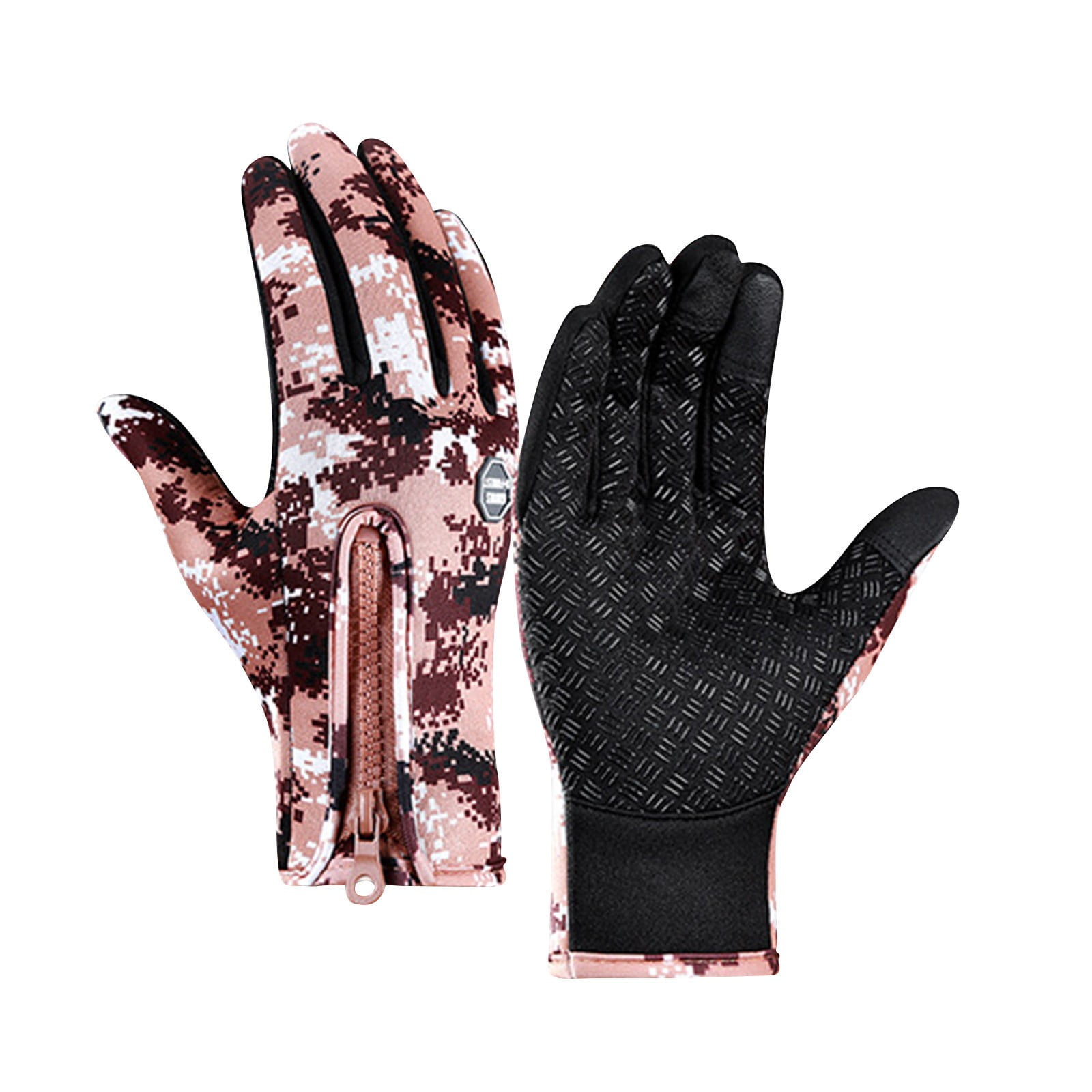 Plush Thermal Gloves with Zipper, Windproof & Waterproof Thermal Non-Slip Gloves, Winter Outdoor Touch Screen Gloves for Running, Cycling, Hiking, Travel XL Coffee - Image 1