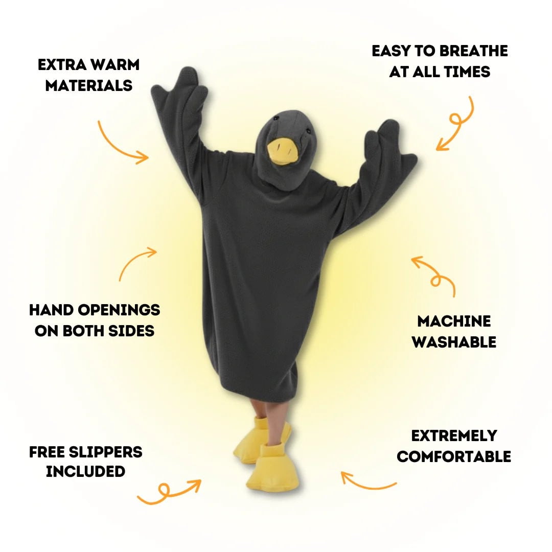 Goose Blanket Hoodie Onesie, Large Warm Wearable Flannel Blankets with Sleeves and Gooses Feet Slippers, for Festival Home Party Holiday Indoor M Gray - Image 2