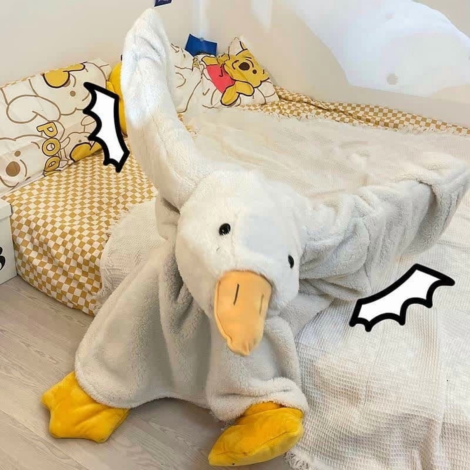 Goose Blanket Hoodie Onesie, Large Warm Wearable Flannel Blankets with Sleeves and Gooses Feet Slippers, for Festival Home Party Holiday Indoor M White - Image 6
