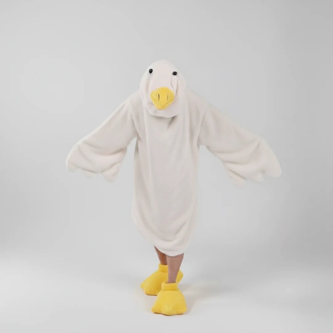 Goose Blanket Hoodie Onesie, Large Warm Wearable Flannel Blankets with Sleeves and Gooses Feet Slippers, for Festival Home Party Holiday Indoor XL White - Image 2