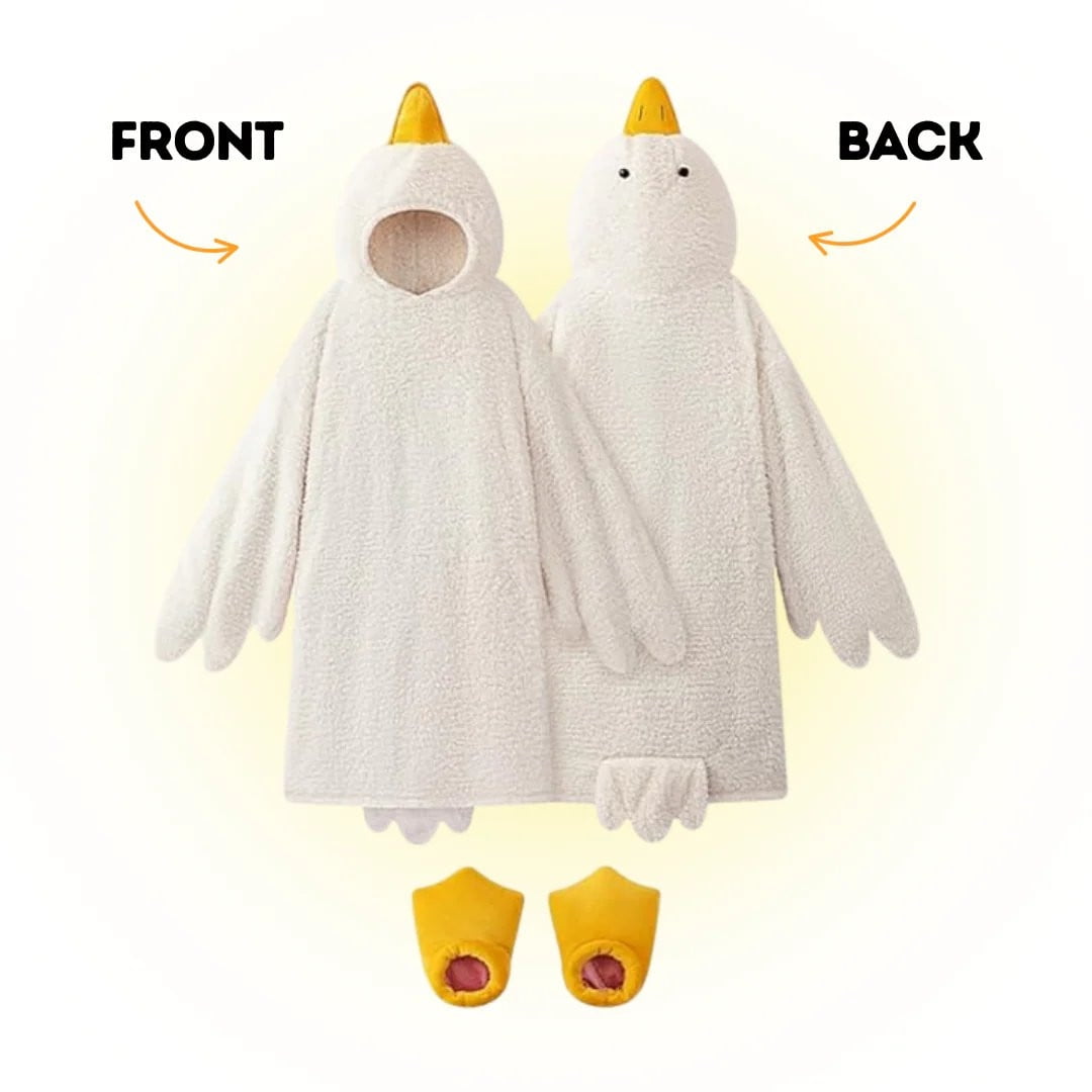 Goose Blanket Hoodie Onesie, Large Warm Wearable Flannel Blankets with Sleeves and Gooses Feet Slippers, for Festival Home Party Holiday Indoor XL White - Image 4