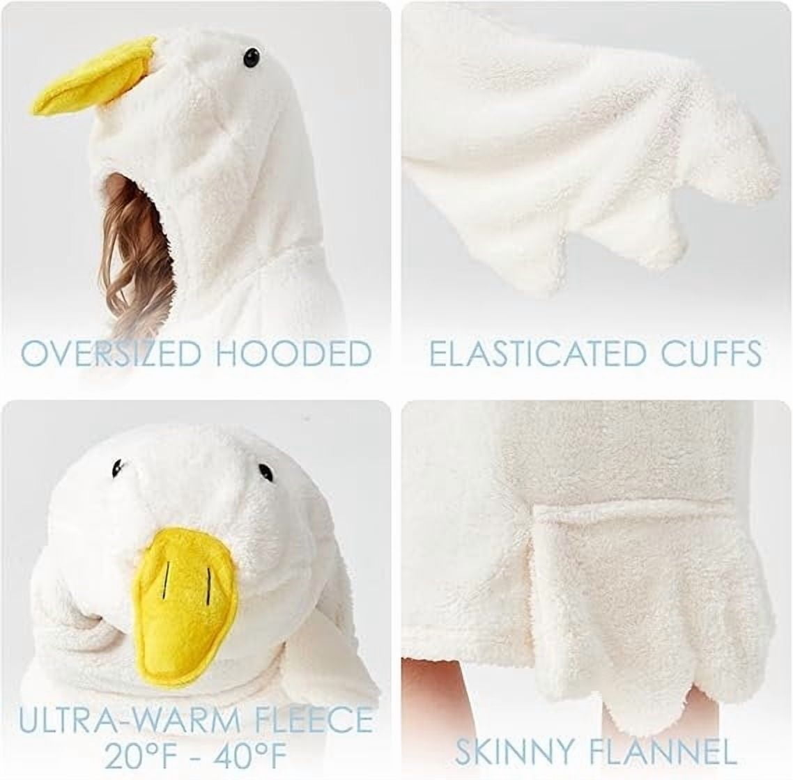 Goose Blanket Hoodie Onesie, Large Warm Wearable Flannel Blankets with Sleeves and Gooses Feet Slippers, for Festival Home Party Holiday Indoor XL White - Image 5