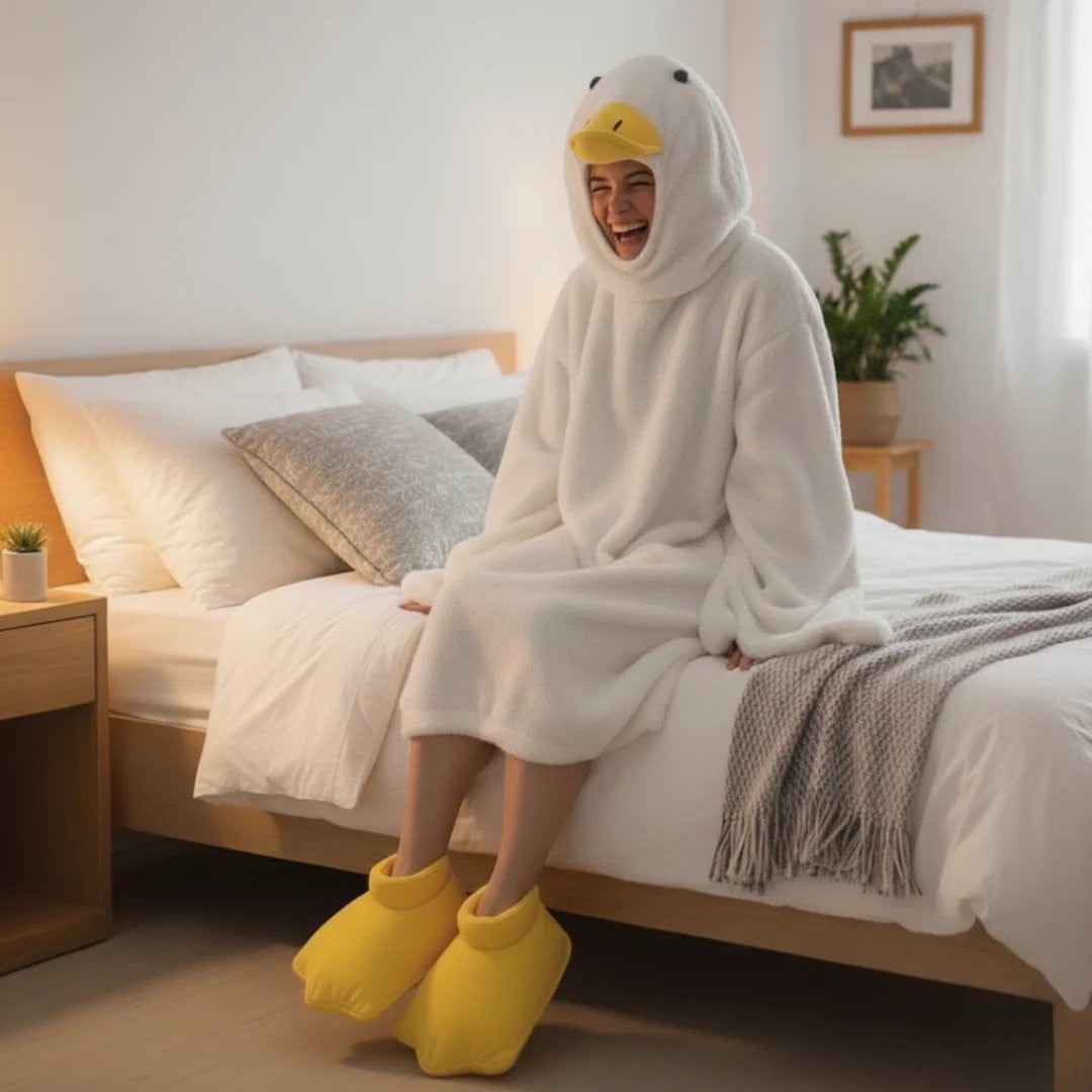 Goose Blanket Hoodie Onesie, Large Warm Wearable Flannel Blankets with Sleeves and Gooses Feet Slippers, for Festival Home Party Holiday Indoor XL White - Image 7