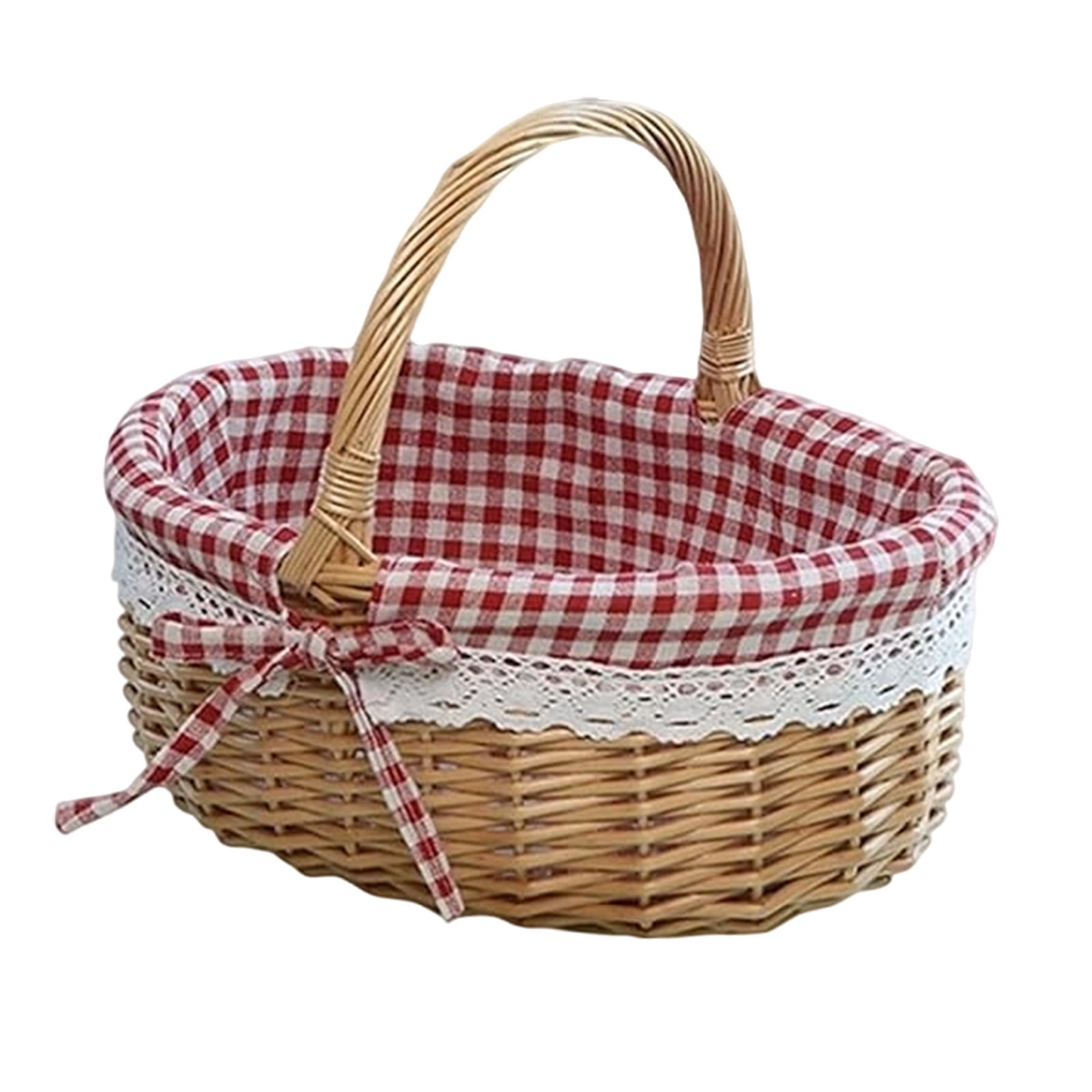 Wicker Picnic Basket with Handles and Linen Cloth Lining, Empty Baskets for Gifts, Woven Easter Basket, Willow Picnic Hamper Garden Harvest Basket, for Easter Egg Gathering, Candy, Toys Red - Image 1