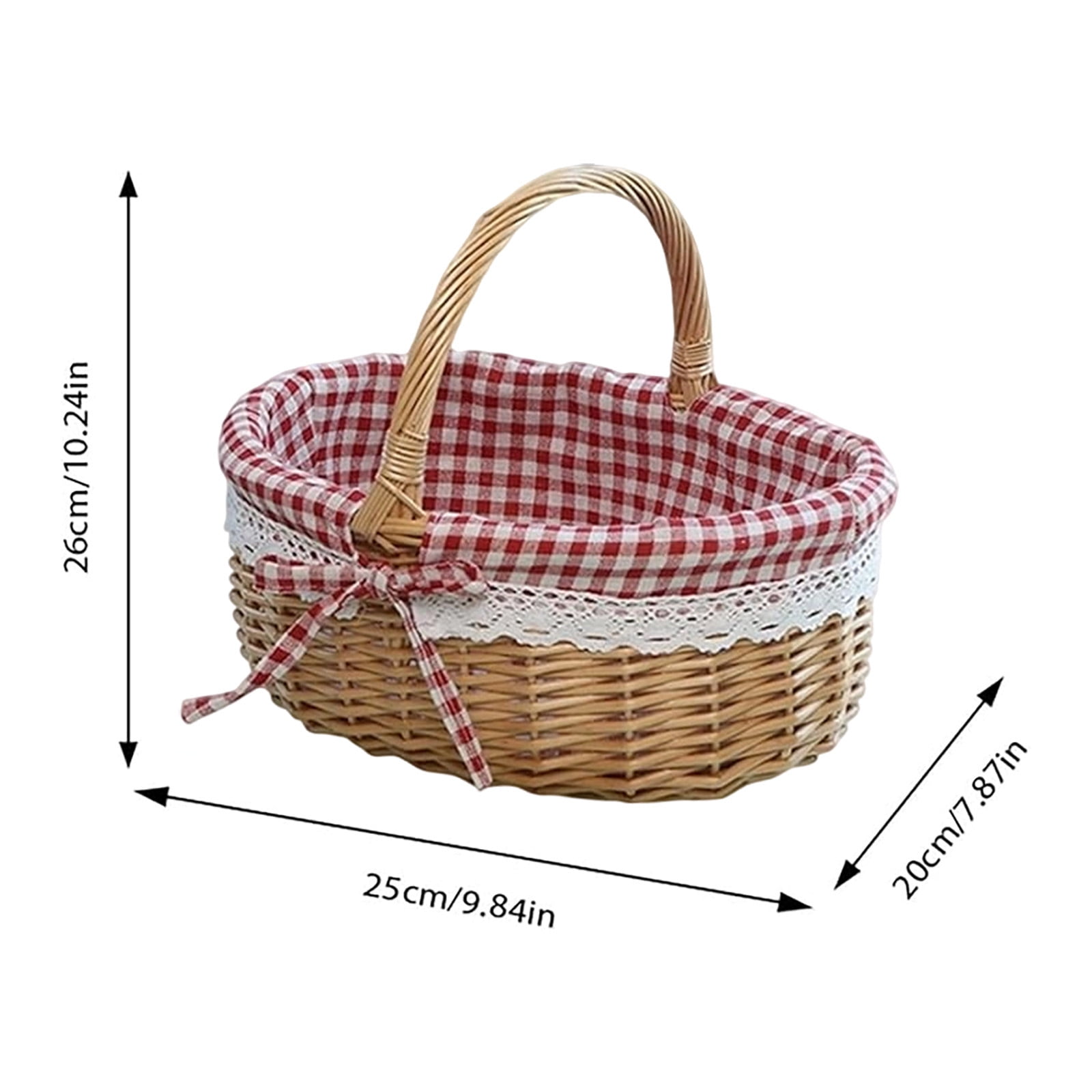 Wicker Picnic Basket with Handles and Linen Cloth Lining, Empty Baskets for Gifts, Woven Easter Basket, Willow Picnic Hamper Garden Harvest Basket, for Easter Egg Gathering, Candy, Toys Red - Image 2