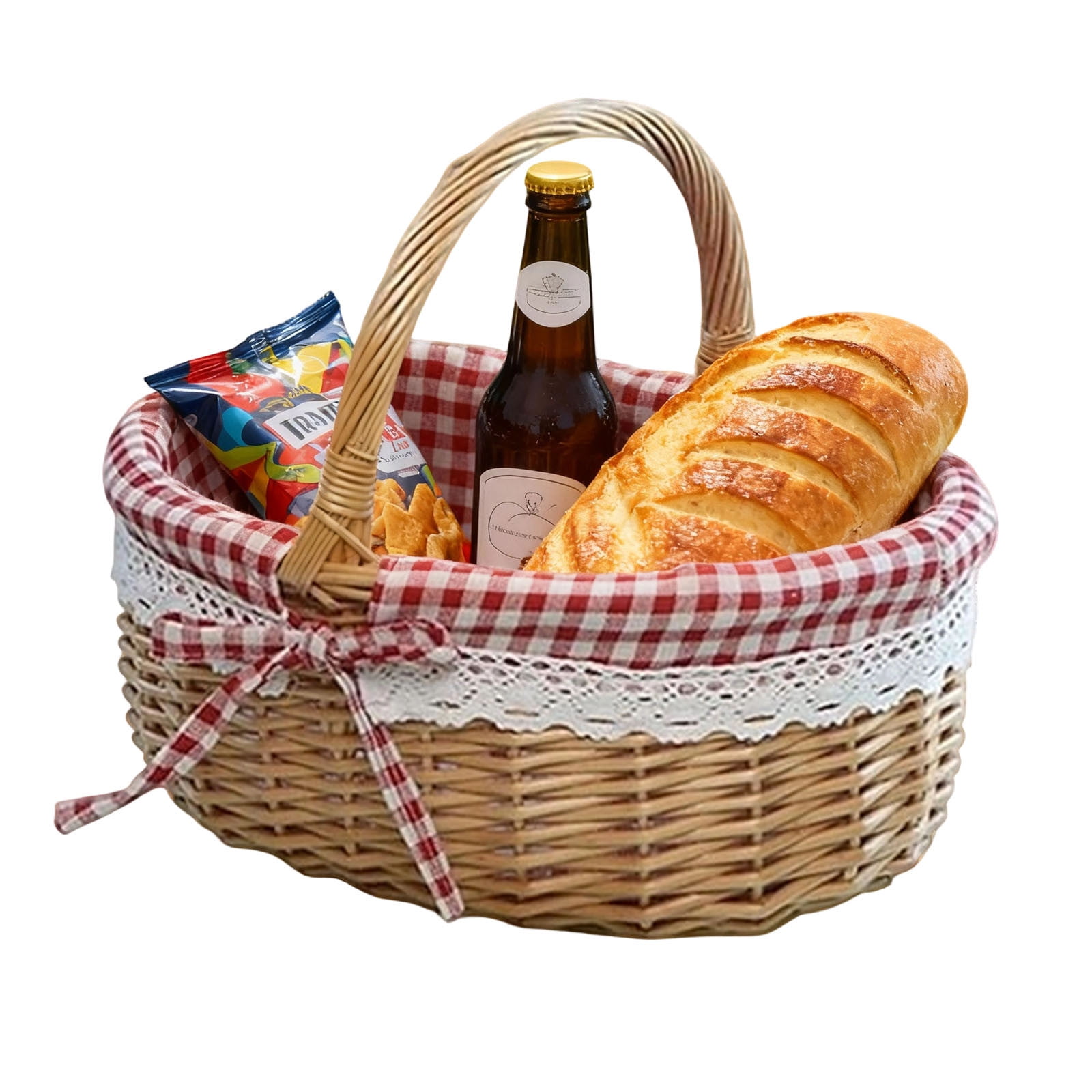 Wicker Picnic Basket with Handles and Linen Cloth Lining, Empty Baskets for Gifts, Woven Easter Basket, Willow Picnic Hamper Garden Harvest Basket, for Easter Egg Gathering, Candy, Toys Red - Image 5