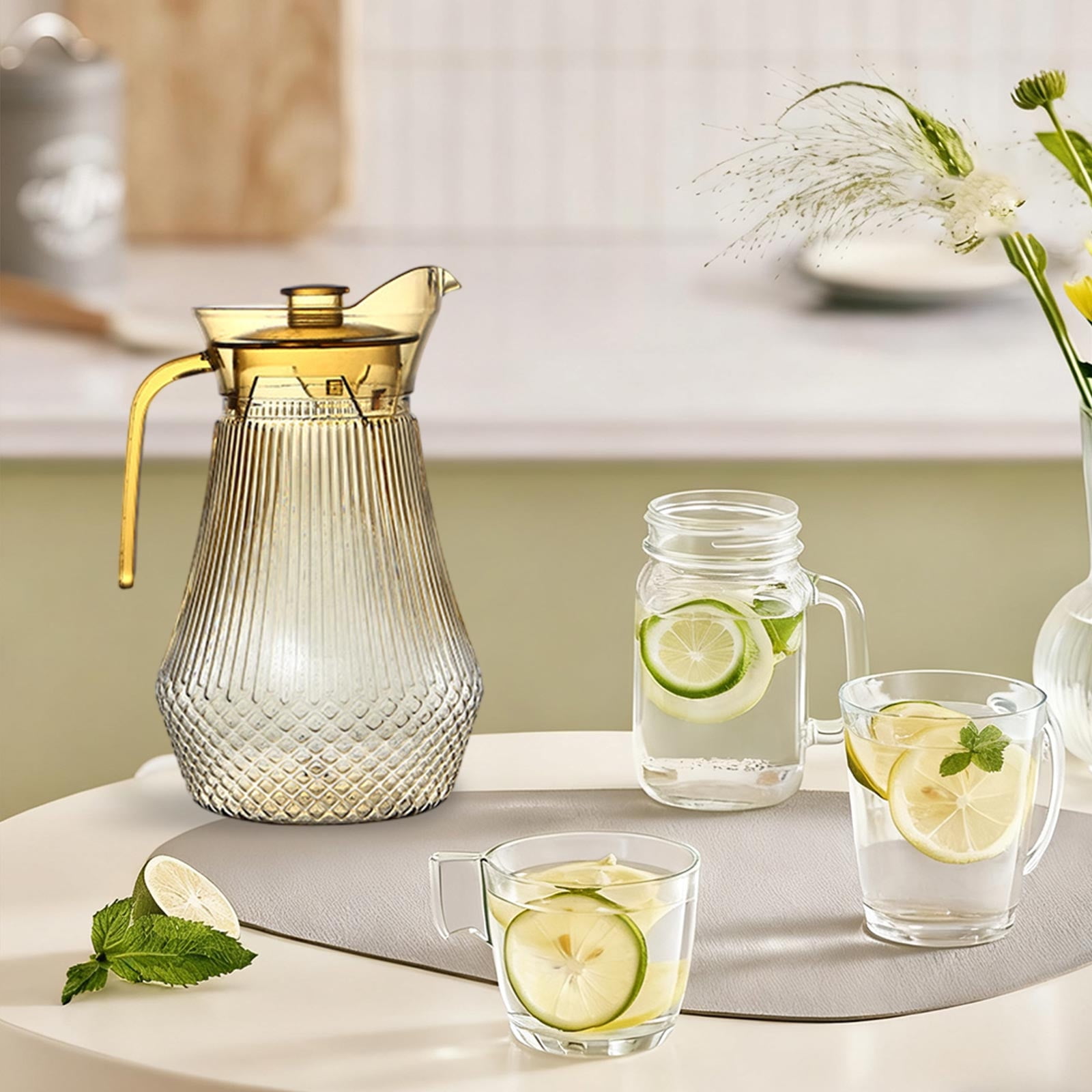 Acrylic Pitcher, Clear Plastic Water Pitchers with Lid and Spout, Iced Tea Pitcher Beverage Containers for Fridge, Juice, Sangria, Lemonade, Shatter-proof, BPA-Free Clear - Image 5