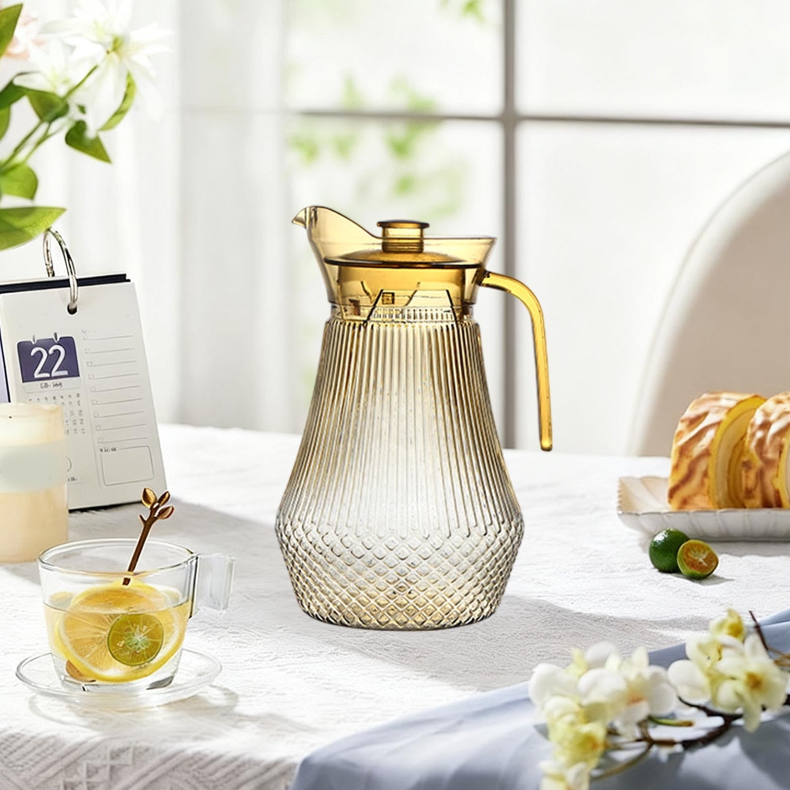 Acrylic Pitcher, Clear Plastic Water Pitchers with Lid and Spout, Iced Tea Pitcher Beverage Containers for Fridge, Juice, Sangria, Lemonade, Shatter-proof, BPA-Free Yellow - Image 4