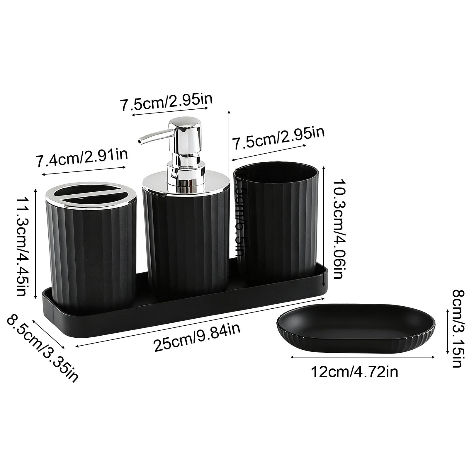 Bathroom Accessory Set of 5, Plastic Bathroom Sink Set with Soap Dispenser and Toothbrush Holder, for Bath Countertop Decoration, Contain Toothbrush Holder Set, Soap Dispenser Dish Black - Image 3