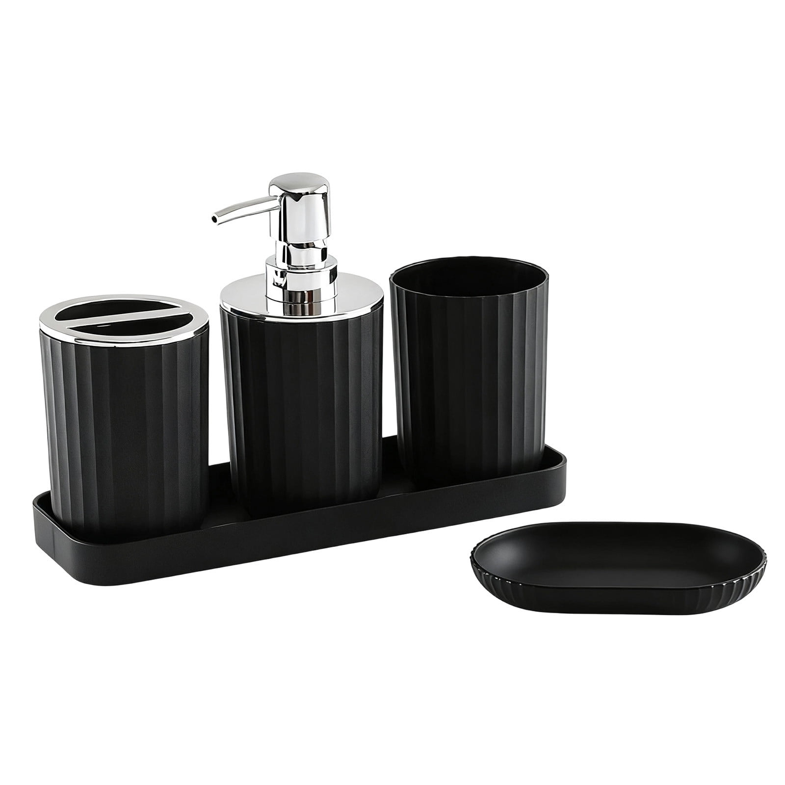 Bathroom Accessory Set of 5, Plastic Bathroom Sink Set with Soap Dispenser and Toothbrush Holder, for Bath Countertop Decoration, Contain Toothbrush Holder Set, Soap Dispenser Dish Gray - Image 2