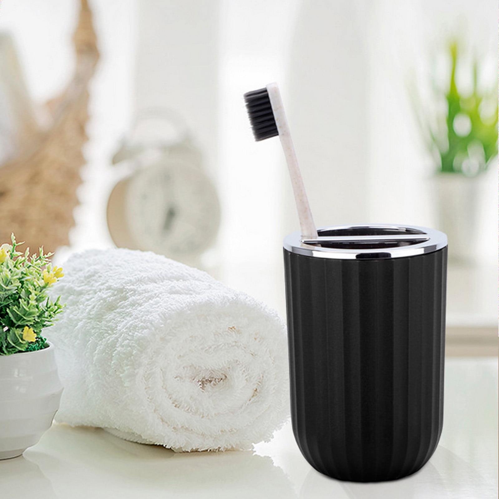 Bathroom Accessory Set of 5, Plastic Bathroom Sink Set with Soap Dispenser and Toothbrush Holder, for Bath Countertop Decoration, Contain Toothbrush Holder Set, Soap Dispenser Dish Gray - Image 5