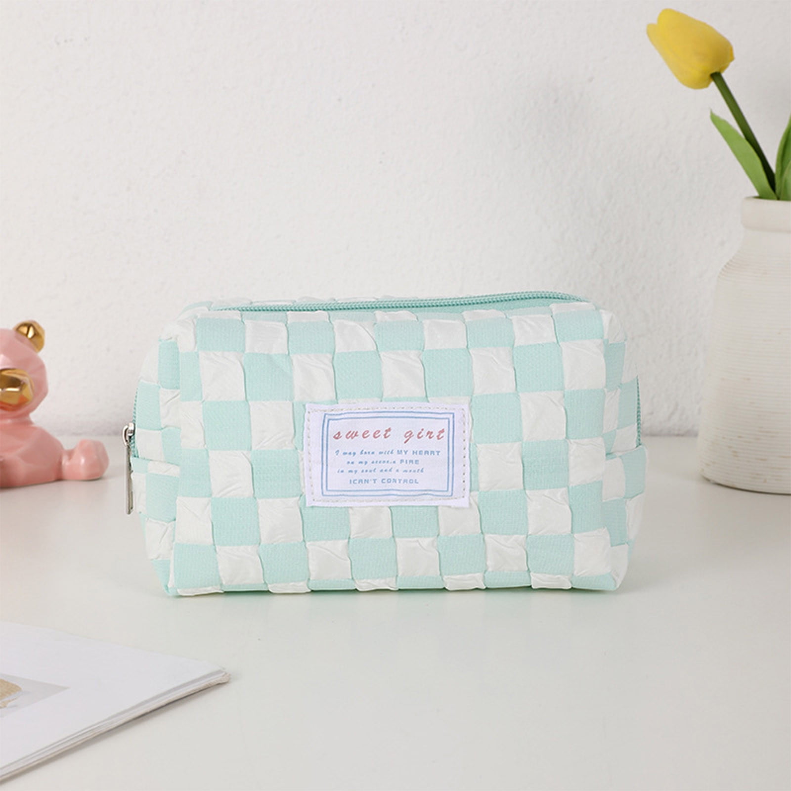 Small Cosmetic Bag, Cute Makeup Bag, Checkerboard Frame Pencil Bag, Pencil Case, Aesthetic Make Up Bag, Large Capacity Stationery Box, Purse Cosmetic Bag for Purse D - Image 1