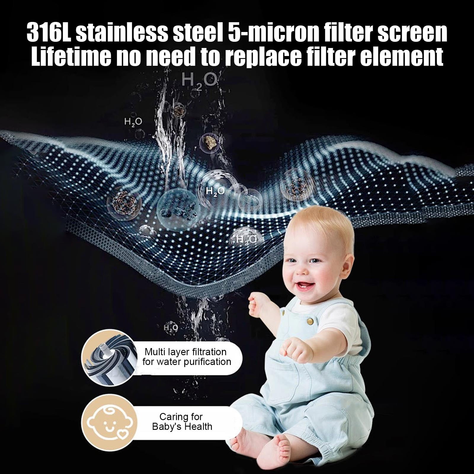 Sink Water Filter Faucet, 360 Rotating Faucet Filter, 3 Mode Sprayer, Extender Purifier, Remove Heavy Metal Hard Water, for Home Toilets Kitchen Bathroom Gray - Image 6