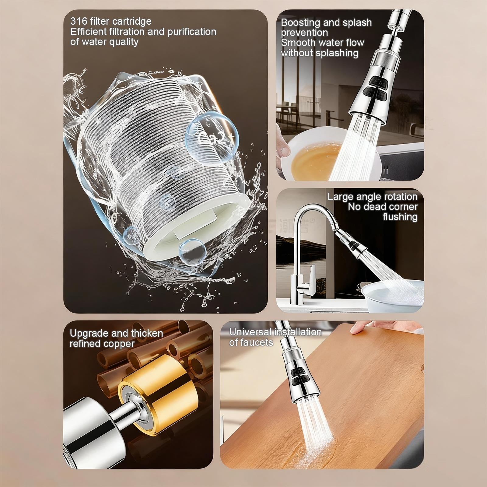 Sink Water Filter Faucet, 360 Rotating Faucet Filter, 3 Mode Sprayer, Extender Purifier, Remove Heavy Metal Hard Water, for Home Toilets Kitchen Bathroom Silver - Image 5