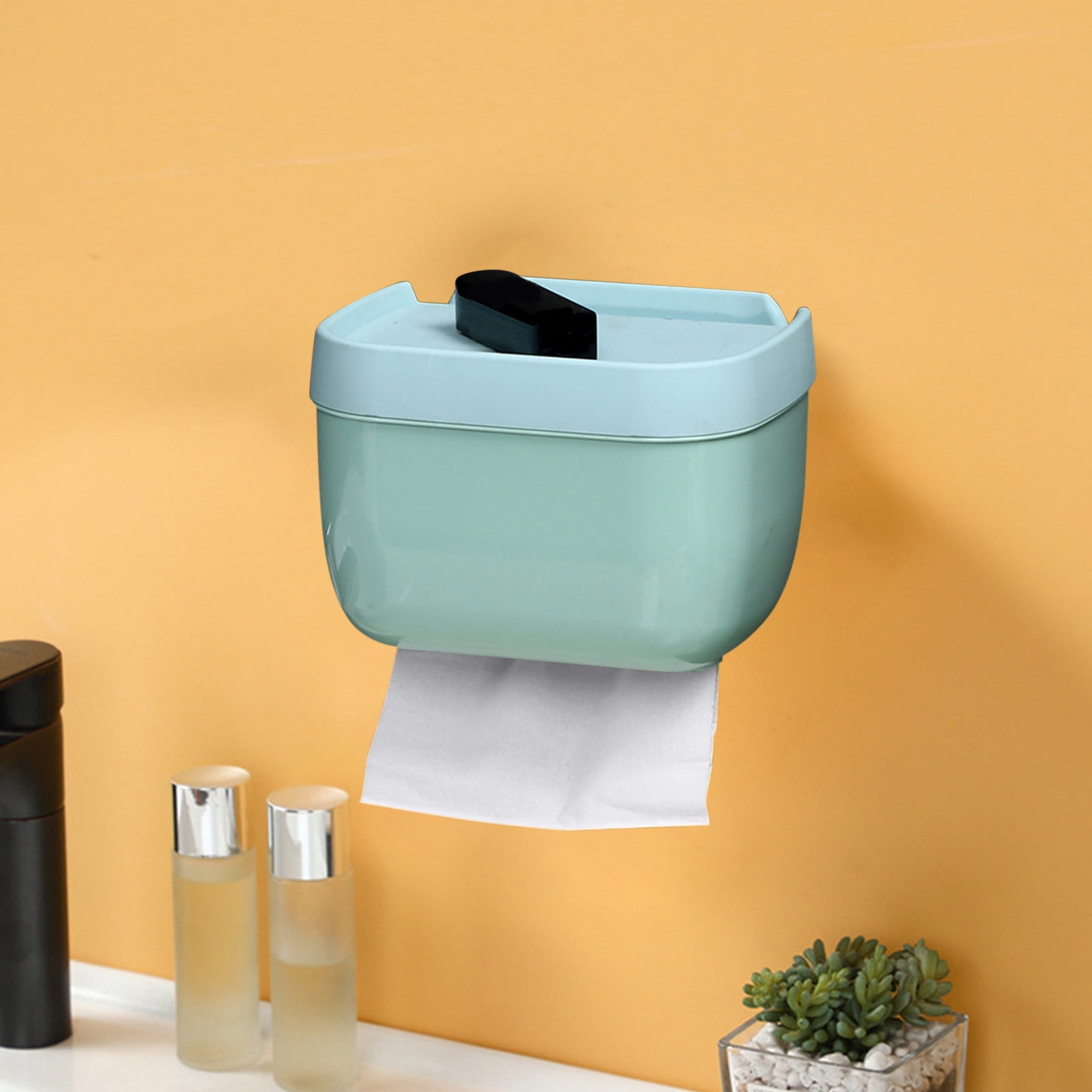 Plastic Tissue Box, Multi-Functional Tissue Box Holder, Plastic Paper Towel Box, Wall Mounted Tissue Box Cover Holder, Toilet Tissue Storage Box, for Bathroom Refillable Blue - Image 1