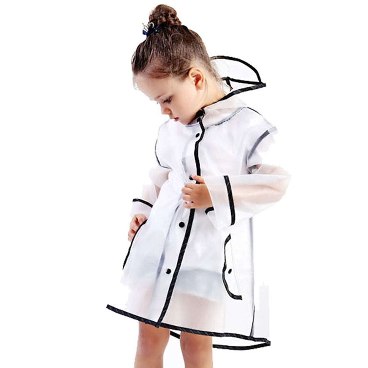 Genuiskids Hooded Transparent Raincoat Girl Boys Rain Coat Hooded Outdoors Clear Waterproof Kids Toddler Children's Rainwear Protective Covers 1-10T 3-6Y White - Image 1