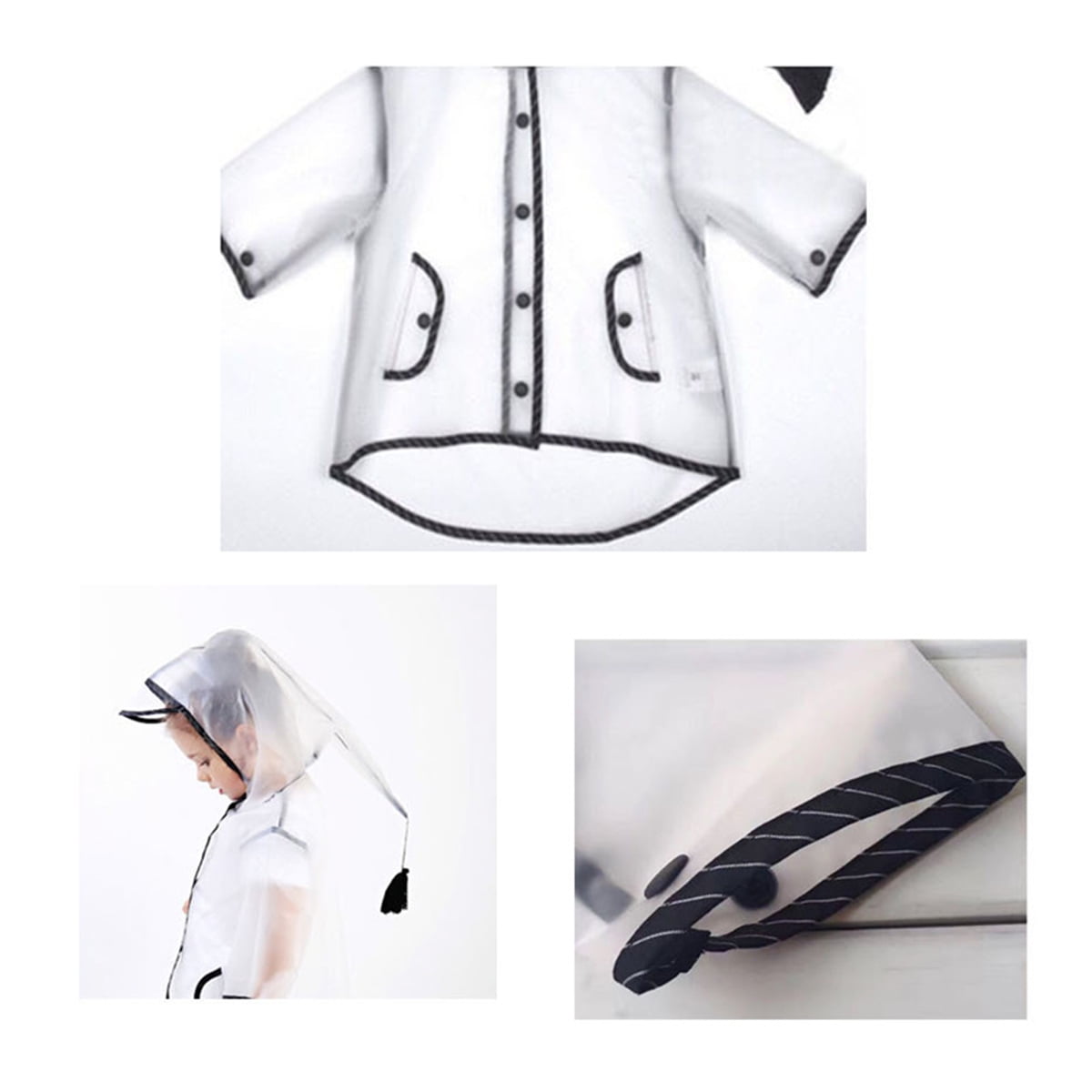 Genuiskids Hooded Transparent Raincoat Girl Boys Rain Coat Hooded Outdoors Clear Waterproof Kids Toddler Children's Rainwear Protective Covers 1-10T 5-8Y White - Image 4