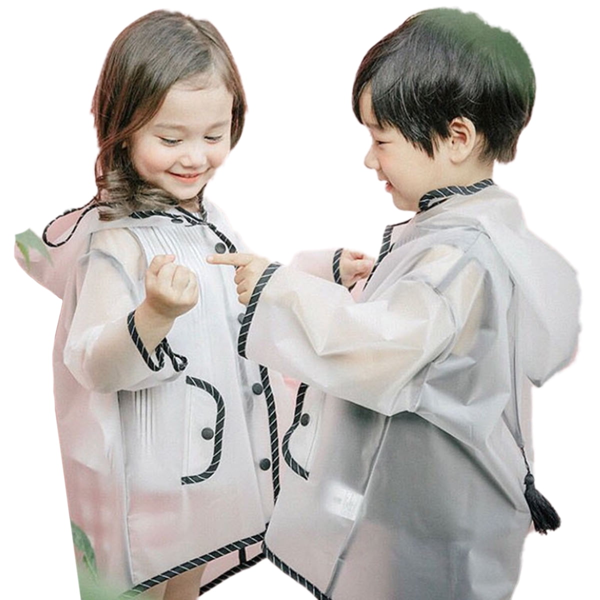 Genuiskids Hooded Transparent Raincoat Girl Boys Rain Coat Hooded Outdoors Clear Waterproof Kids Toddler Children's Rainwear Protective Covers 1-10T 7-10Y White - Image 3