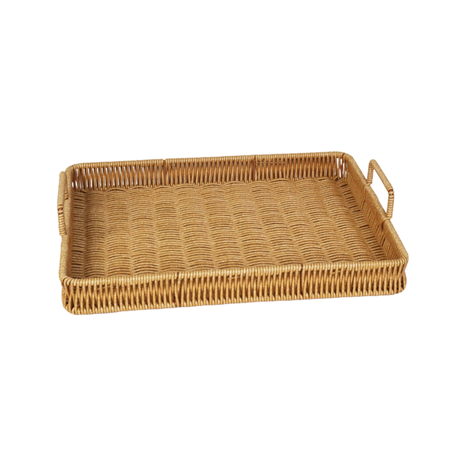 Woven Serving Tray with Handles, Handmade Poly Wicker Tray for Storage Breakfast, Drinks, Fruits, Rectangular Basket Organizer Platters, for Coffee Table Centerpiece Decor Brown,L - Image 2