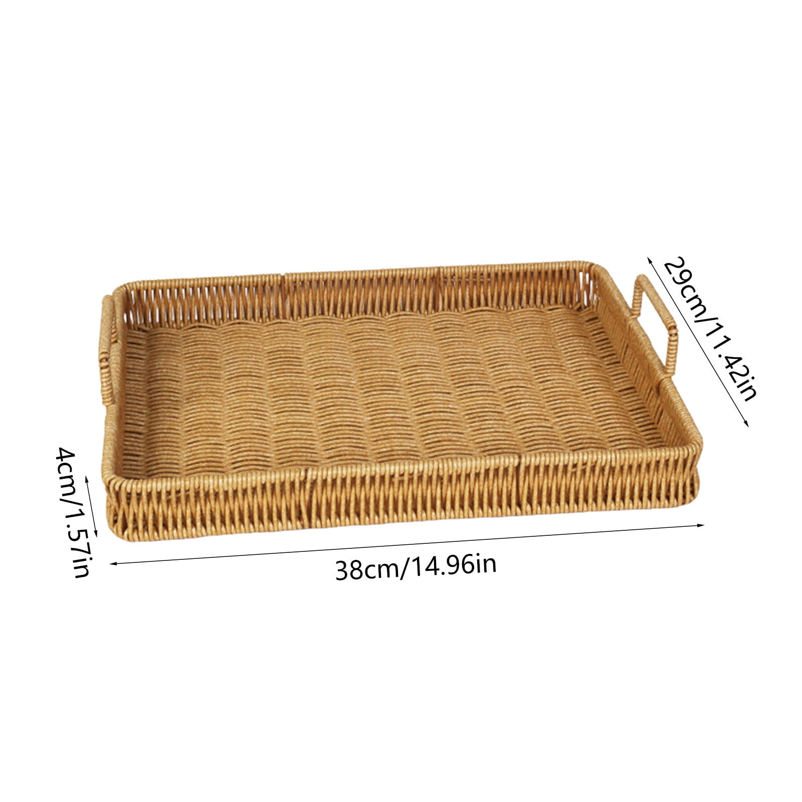 Woven Serving Tray with Handles, Handmade Poly Wicker Tray for Storage Breakfast, Drinks, Fruits, Rectangular Basket Organizer Platters, for Coffee Table Centerpiece Decor Brown,L - Image 3