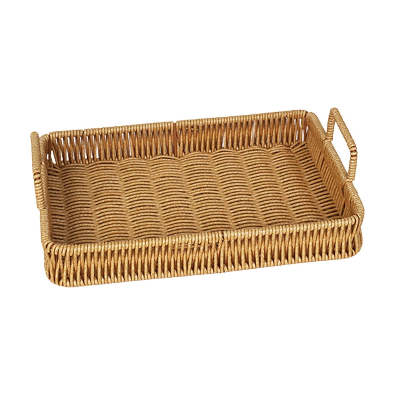 Woven Serving Tray with Handles, Handmade Poly Wicker Tray for Storage Breakfast, Drinks, Fruits, Rectangular Basket Organizer Platters, for Coffee Table Centerpiece Decor Brown,S - Image 2